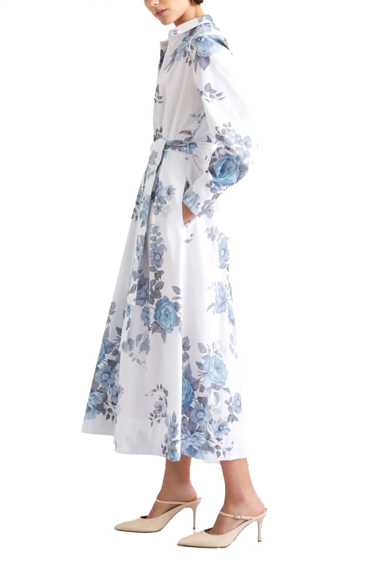 MARELLA ΦΟΡΕΜΑ MIDI MLLFORMICA FLORAL ΚΡΥΦΑ ΚΟΥΜΠΙΑ ΛΕΥΚΟ-ΣΙΕΛ