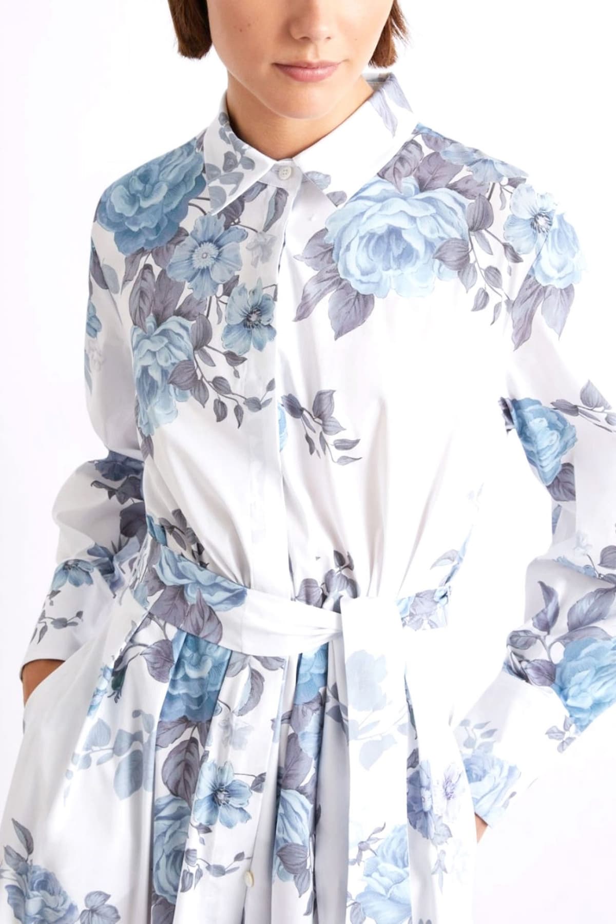 MARELLA ΦΟΡΕΜΑ MIDI MLLFORMICA FLORAL ΚΡΥΦΑ ΚΟΥΜΠΙΑ ΛΕΥΚΟ-ΣΙΕΛ