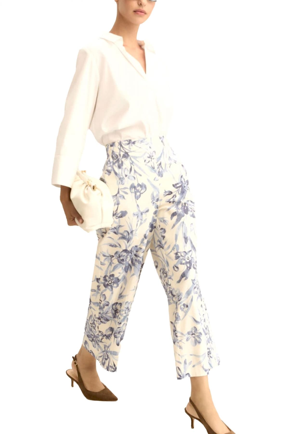 MARELLA EMME ΠΑΝΤΕΛΟΝΙ EMMTAPIOCA CROPPED FLORAL ΛΑΣΤΙΧΟ ΜΕΣΗ ΤΣΕΠΕΣ ΕΚΡΟΥ-ΜΠΛΕ