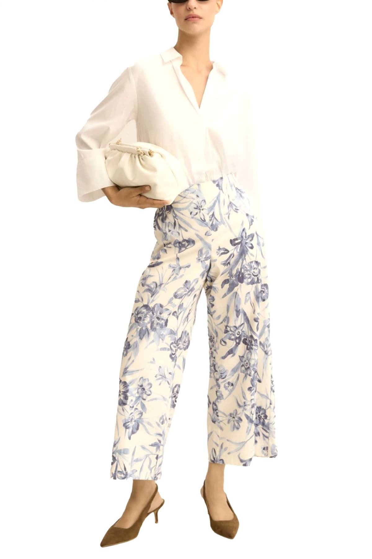 MARELLA EMME ΠΑΝΤΕΛΟΝΙ EMMTAPIOCA CROPPED FLORAL ΛΑΣΤΙΧΟ ΜΕΣΗ ΤΣΕΠΕΣ ΕΚΡΟΥ-ΜΠΛΕ