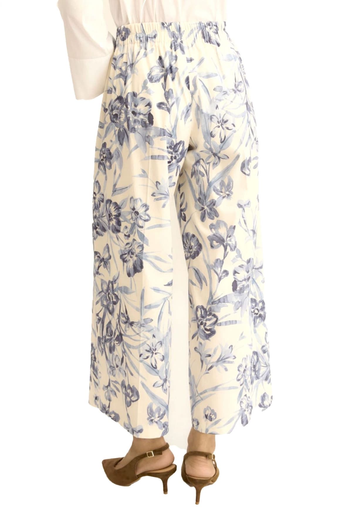 MARELLA EMME ΠΑΝΤΕΛΟΝΙ EMMTAPIOCA CROPPED FLORAL ΛΑΣΤΙΧΟ ΜΕΣΗ ΤΣΕΠΕΣ ΕΚΡΟΥ-ΜΠΛΕ