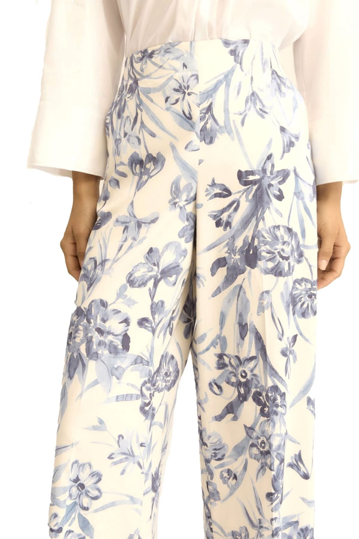 MARELLA EMME ΠΑΝΤΕΛΟΝΙ EMMTAPIOCA CROPPED FLORAL ΛΑΣΤΙΧΟ ΜΕΣΗ ΤΣΕΠΕΣ ΕΚΡΟΥ-ΜΠΛΕ