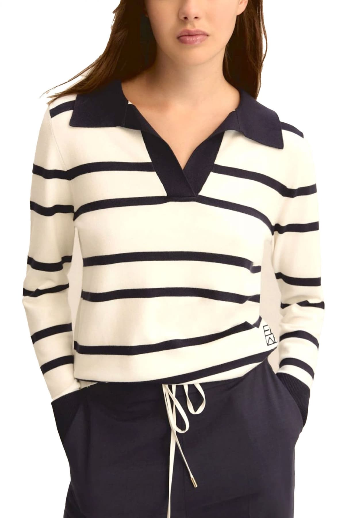 MARELLA EMME POLO ΠΛΕΚΤΟ EMMDELFINO ΡΙΓΕ LOGO ΕΚΡΟΥ-ΜΠΛΕ