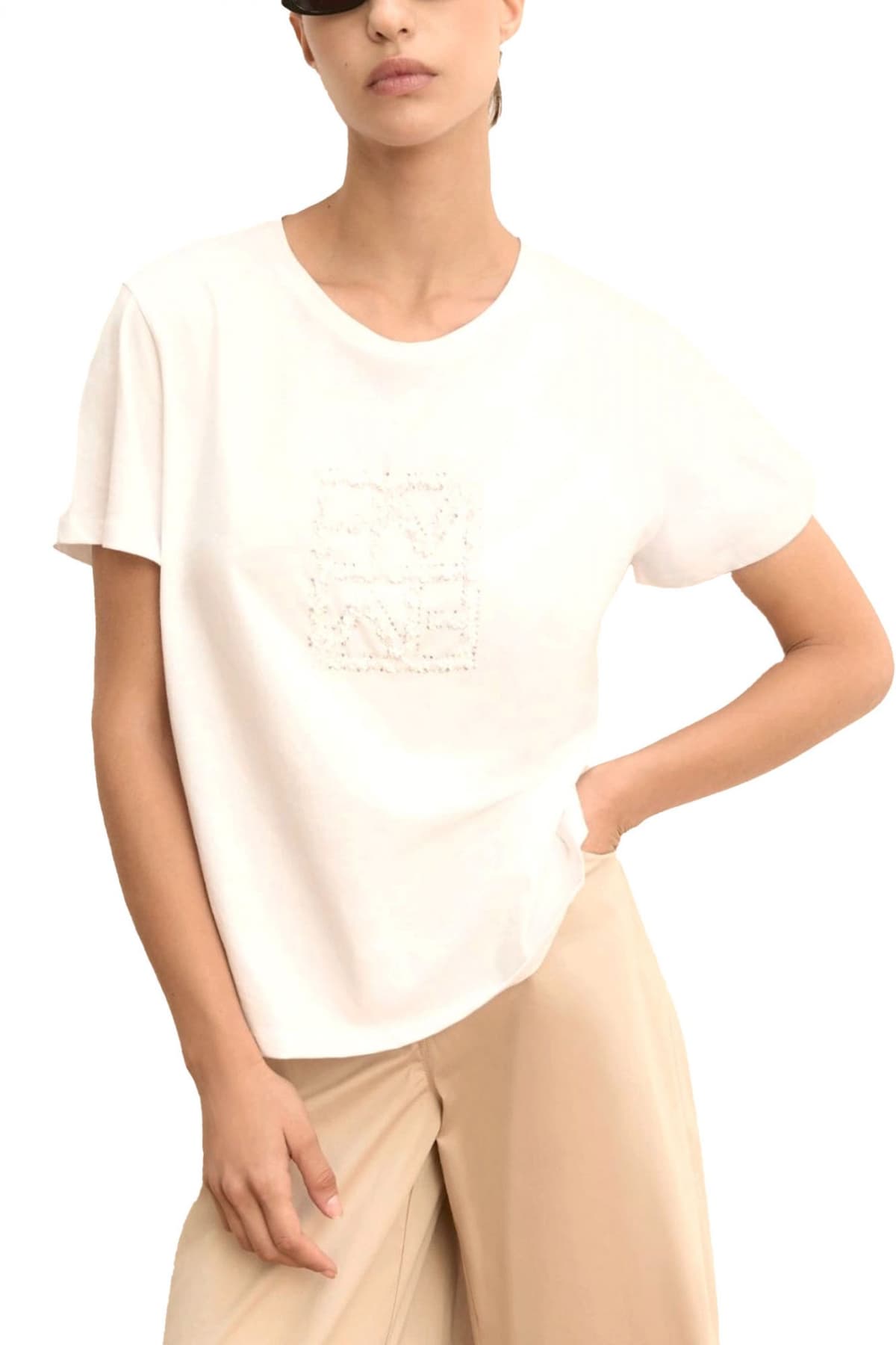 MARELLA EMME T-SHIRT EMMTEMA ΠΑΓΙΕΤΑ ΣΤΡΑΣ ΛΕΥΚΟ