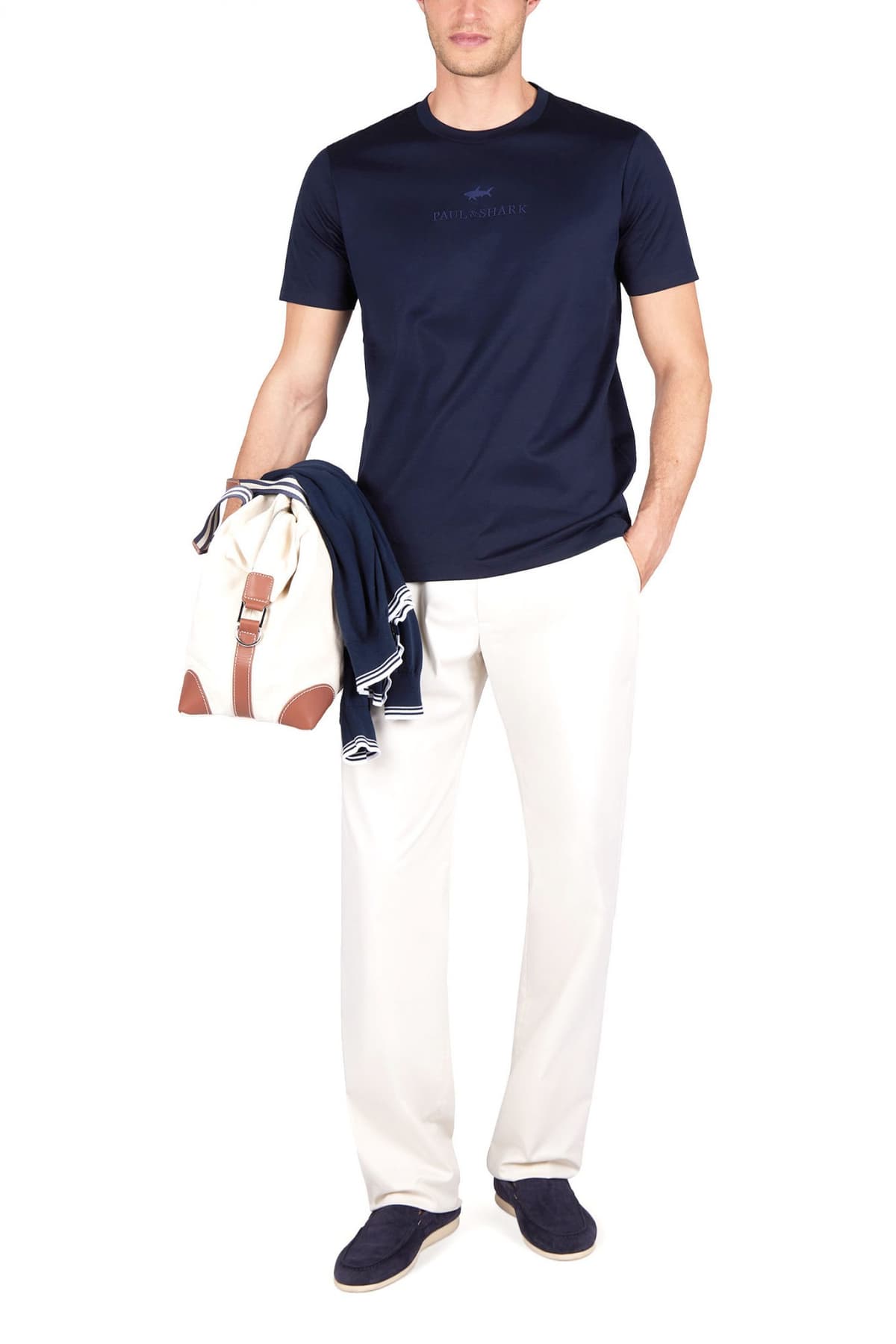 PAUL&SHARK T-SHIRT CREW NECK AQUA TOUCH LOGO ΜΠΛΕ