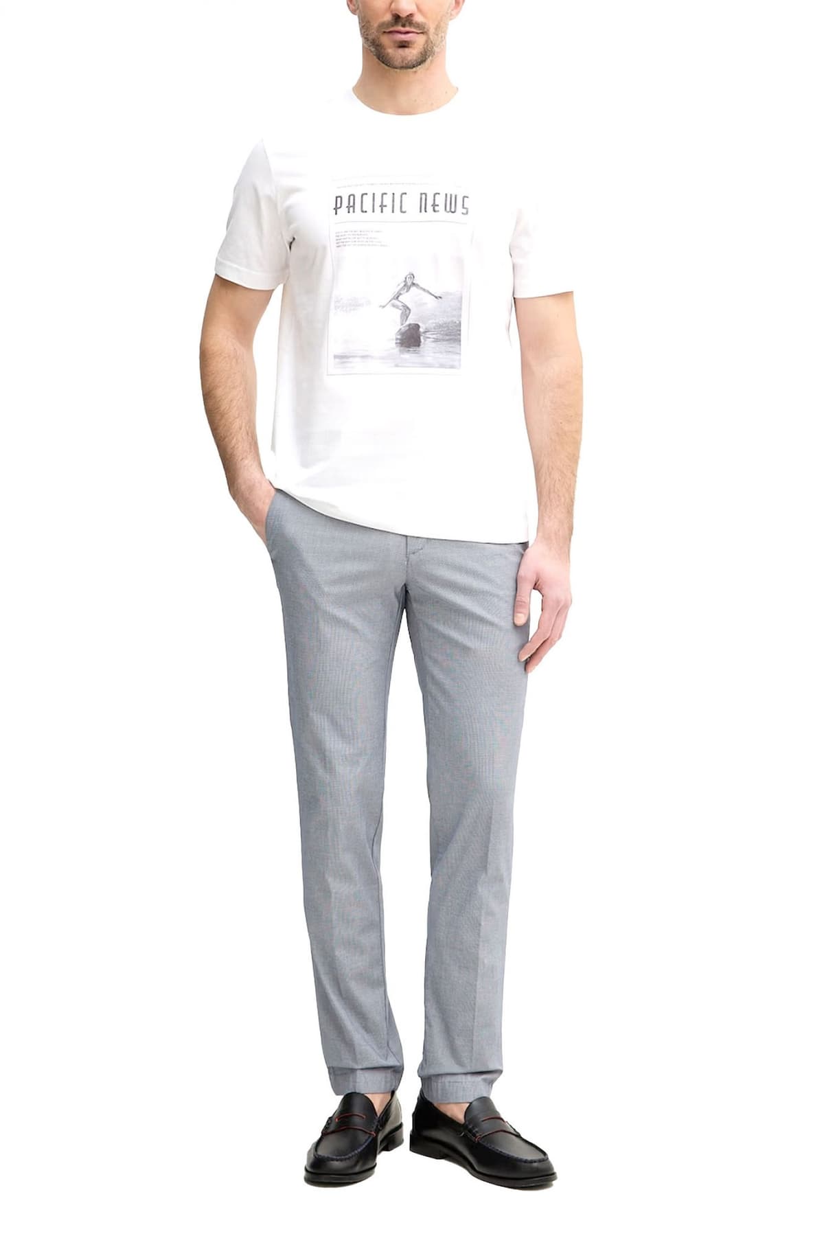 KARL LAGERFELD ΠΑΝΤΕΛΟΝΙ CHINO ΜΙΚΡΟΣΧΕΔΙΟ REGULAR FIT LUX SMART MELANGE ΜΠΛΕ