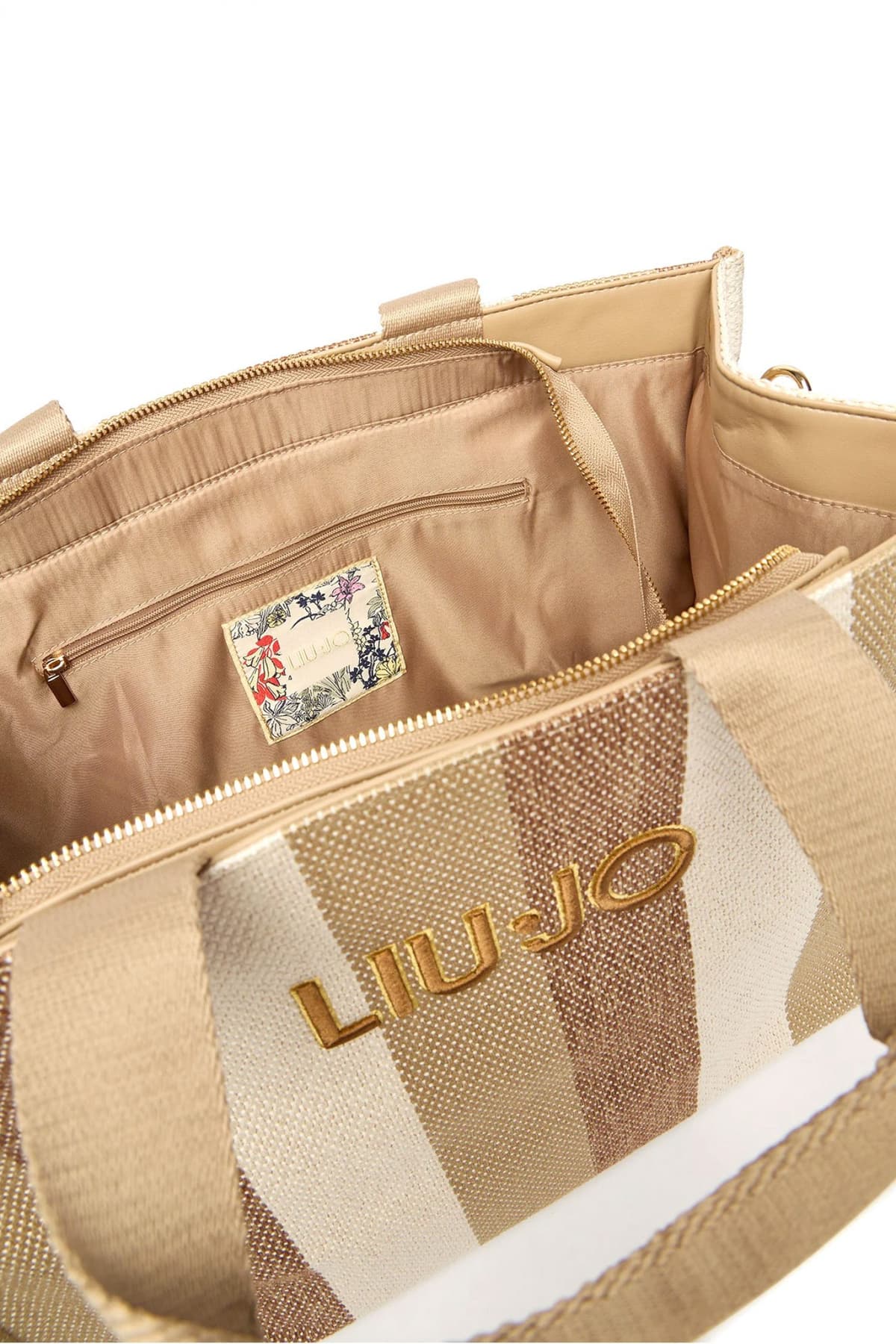 LIU-JO ΤΣΑΝΤΑ ΧΕΙΡΟΣ/CROSSBODY TOTE STRIPED KANVAS LOGO ΜΠΕΖ-ΚΑΦΕ