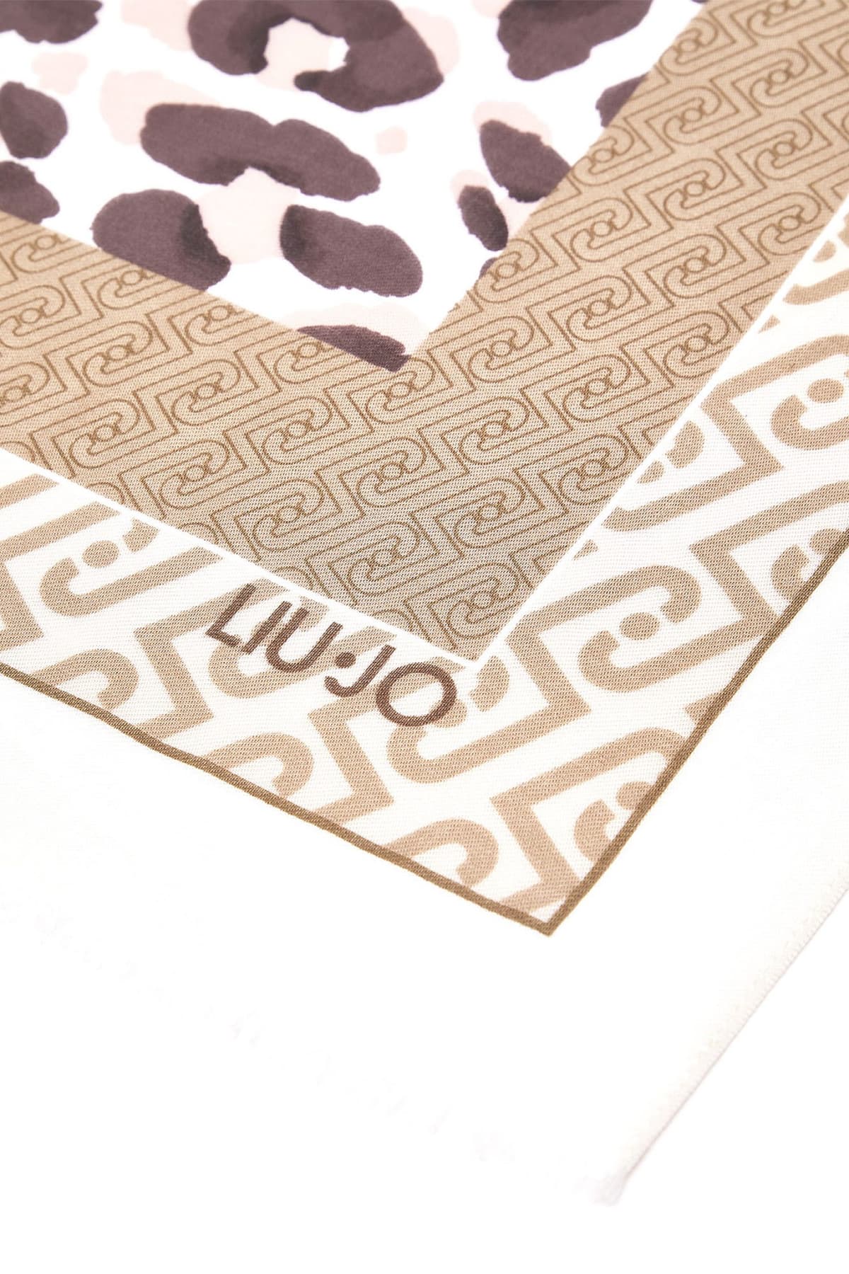 LIU-JO ΦΟΥΛΑΡΙ LEOPARD PRINT 90*180 LOGO ΕΚΡΟΥ-ΚΑΦΕ