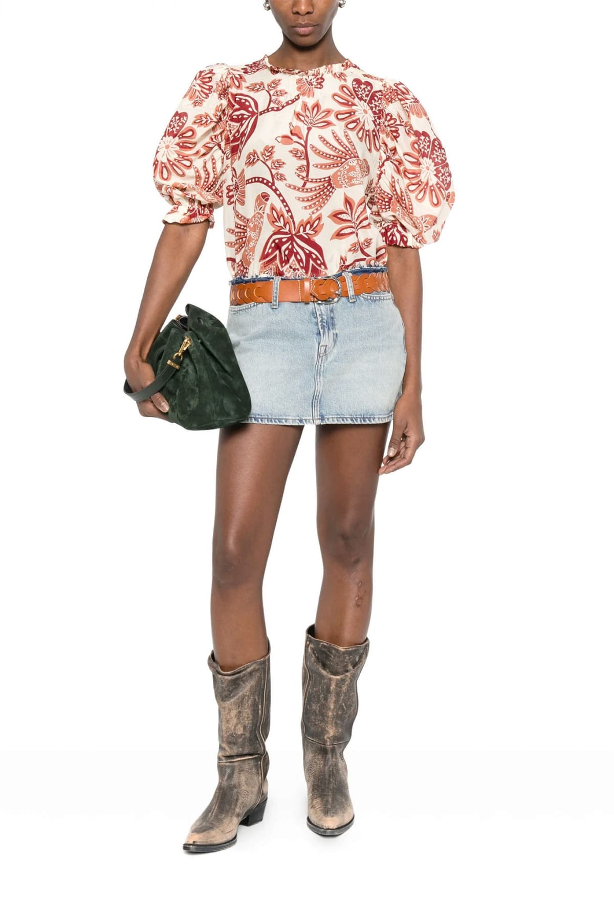 FARM RIO ΜΠΛΟΥΖΑ FLOWERFUL BIRDS ΚΟΥΜΠΙΑ ΠΙΣΩ ΕΚΡΟΥ-ΜΠΟΡΝΤΩ