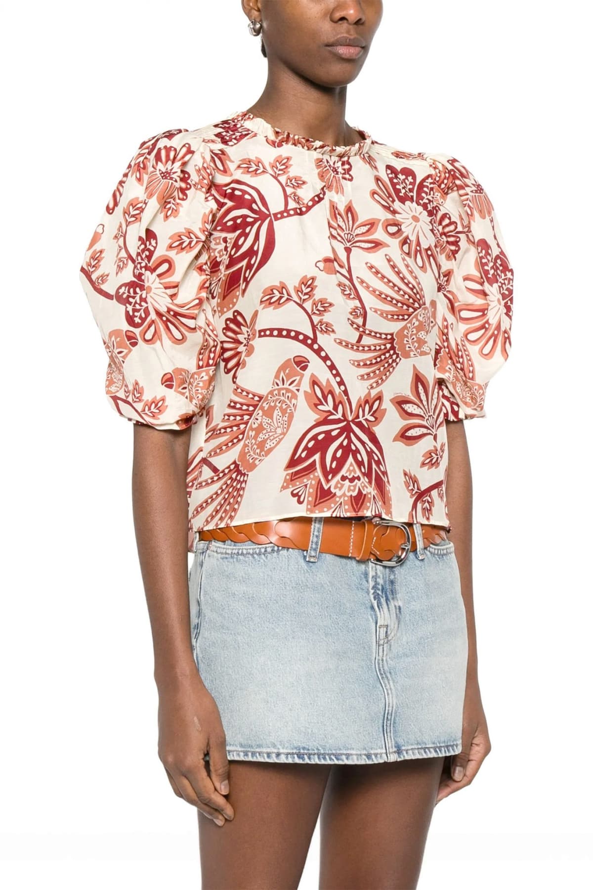 FARM RIO ΜΠΛΟΥΖΑ FLOWERFUL BIRDS ΚΟΥΜΠΙΑ ΠΙΣΩ ΕΚΡΟΥ-ΜΠΟΡΝΤΩ