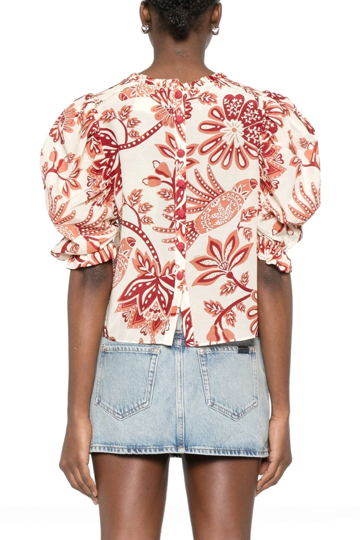 FARM RIO ΜΠΛΟΥΖΑ FLOWERFUL BIRDS ΚΟΥΜΠΙΑ ΠΙΣΩ ΕΚΡΟΥ-ΜΠΟΡΝΤΩ