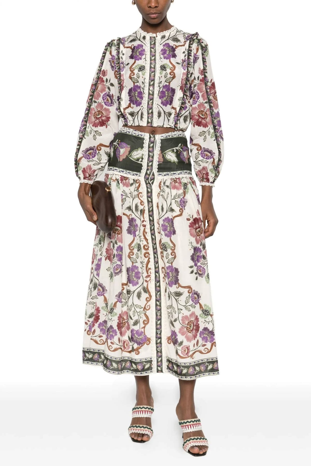 FARM RIO ΜΠΛΟΥΖΑ CROPPED ROCOCO FLOWERS CREAM ΠΟΛΥΧΡΩΜΟ