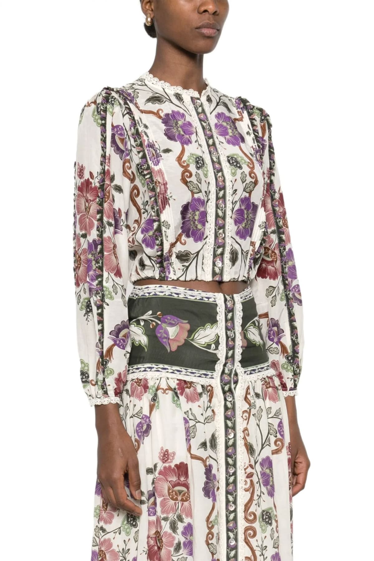 FARM RIO ΜΠΛΟΥΖΑ CROPPED ROCOCO FLOWERS CREAM ΠΟΛΥΧΡΩΜΟ