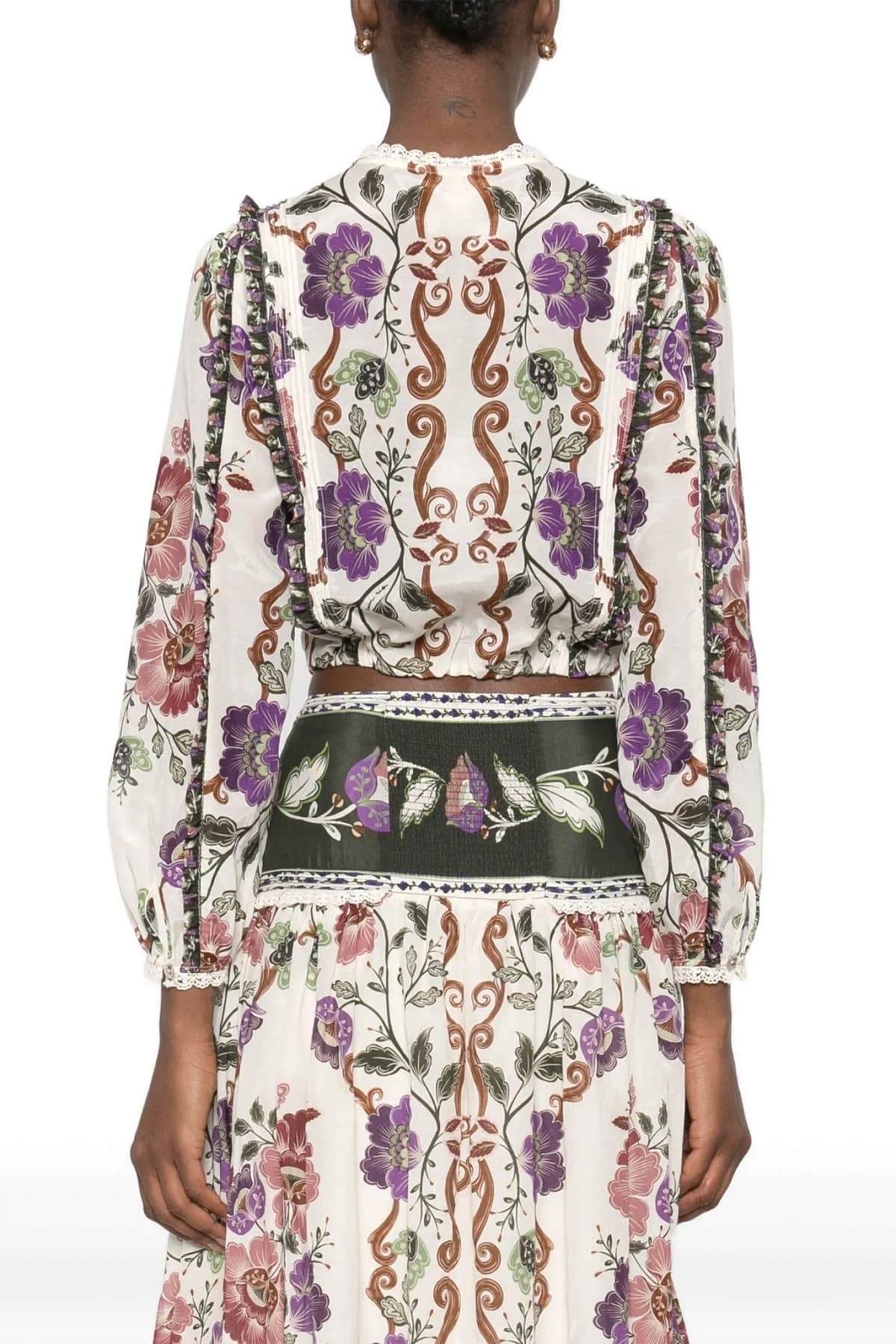 FARM RIO ΜΠΛΟΥΖΑ CROPPED ROCOCO FLOWERS CREAM ΠΟΛΥΧΡΩΜΟ