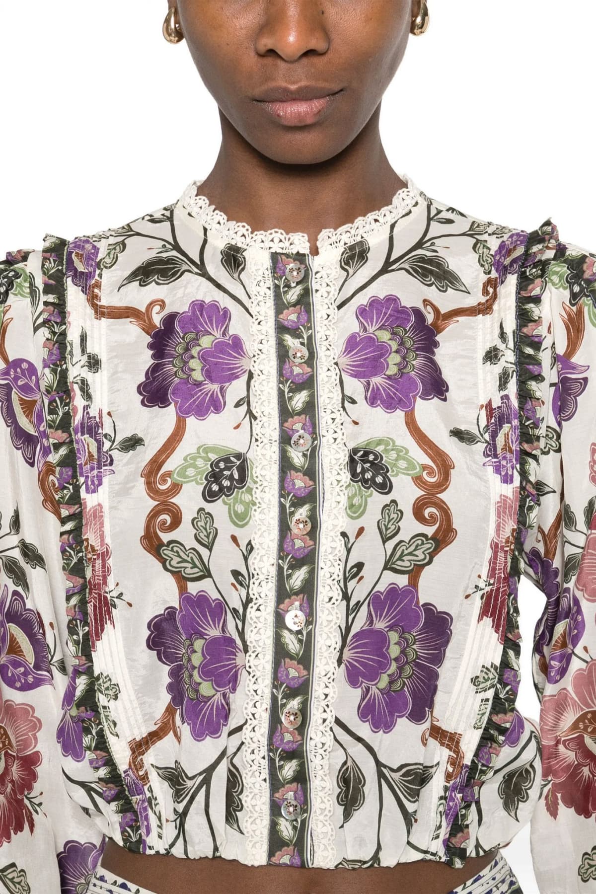 FARM RIO ΜΠΛΟΥΖΑ CROPPED ROCOCO FLOWERS CREAM ΠΟΛΥΧΡΩΜΟ