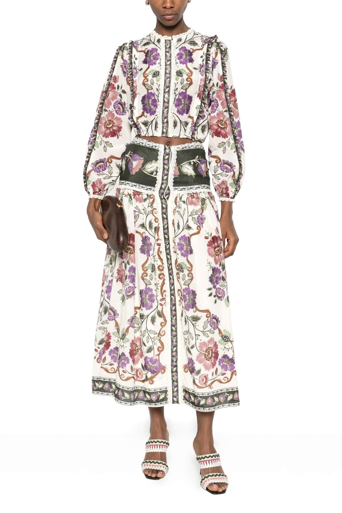 FARM RIO ΦΟΥΣΤΑ MIDI ROCOCO FLOWERS CREAM ΠΟΛΥΧΡΩΜΟ