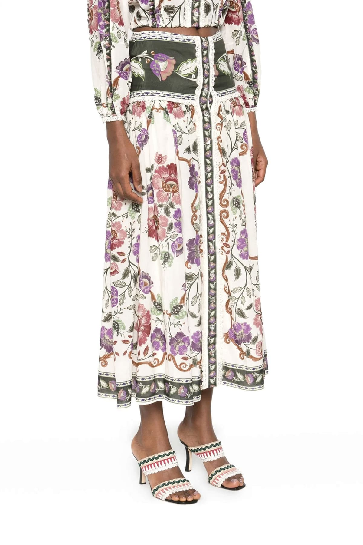 FARM RIO ΦΟΥΣΤΑ MIDI ROCOCO FLOWERS CREAM ΠΟΛΥΧΡΩΜΟ