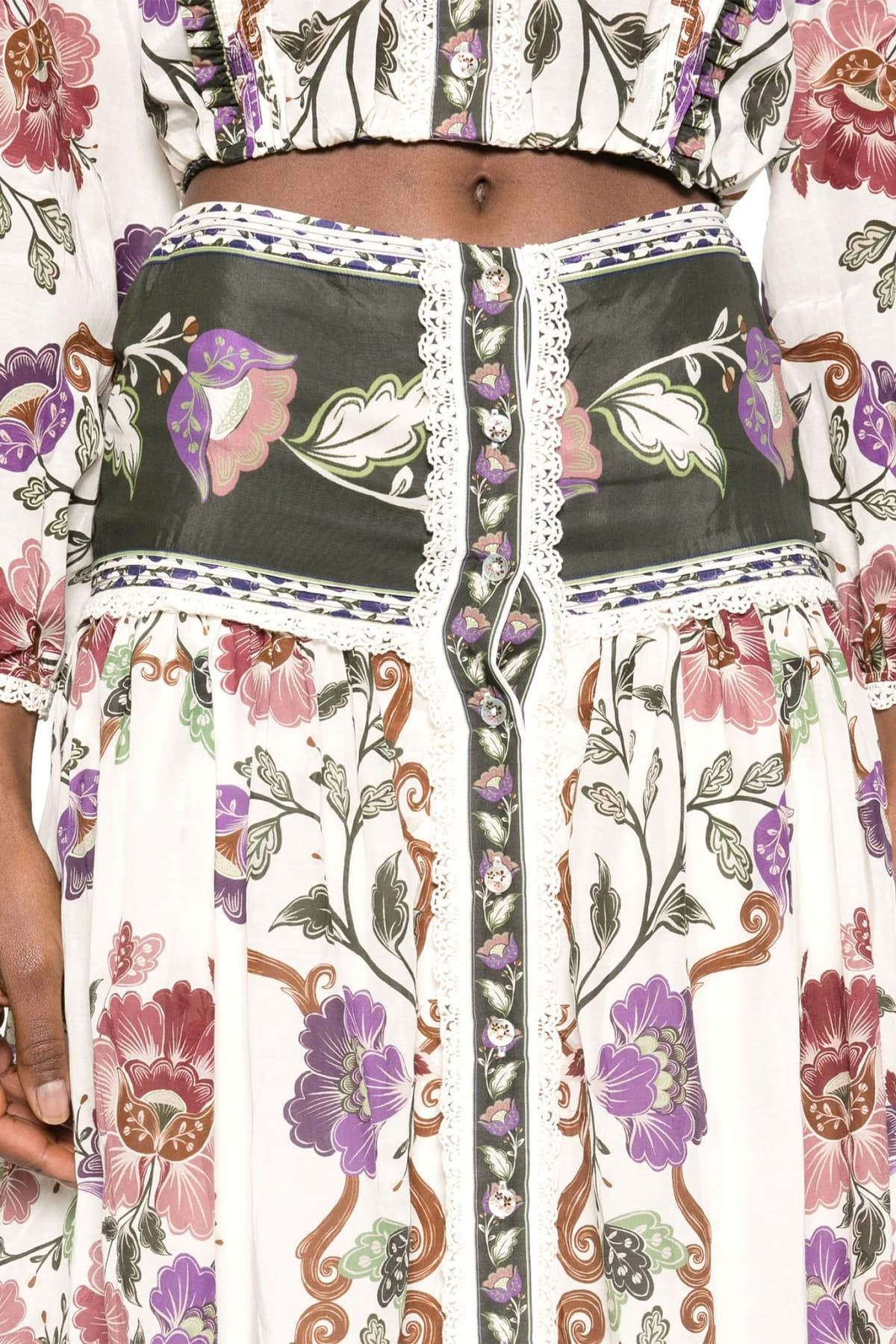 FARM RIO ΦΟΥΣΤΑ MIDI ROCOCO FLOWERS CREAM ΠΟΛΥΧΡΩΜΟ