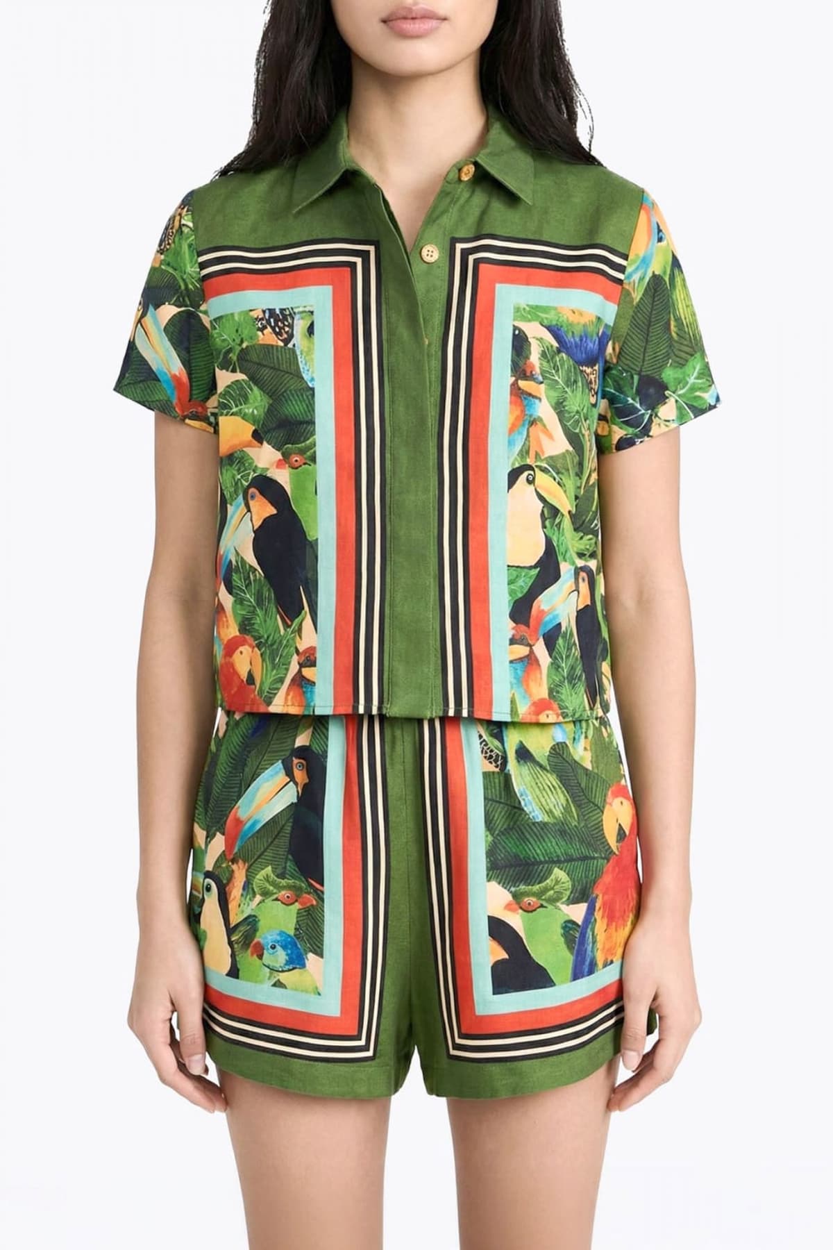 FARM RIO ΠΟΥΚΑΜΙΣΟ CROPPED BIRD LEAVES SAND ΚΡΥΦΑ ΚΟΥΜΠΙΑ ΠΟΛΥΧΡΩΜΟ