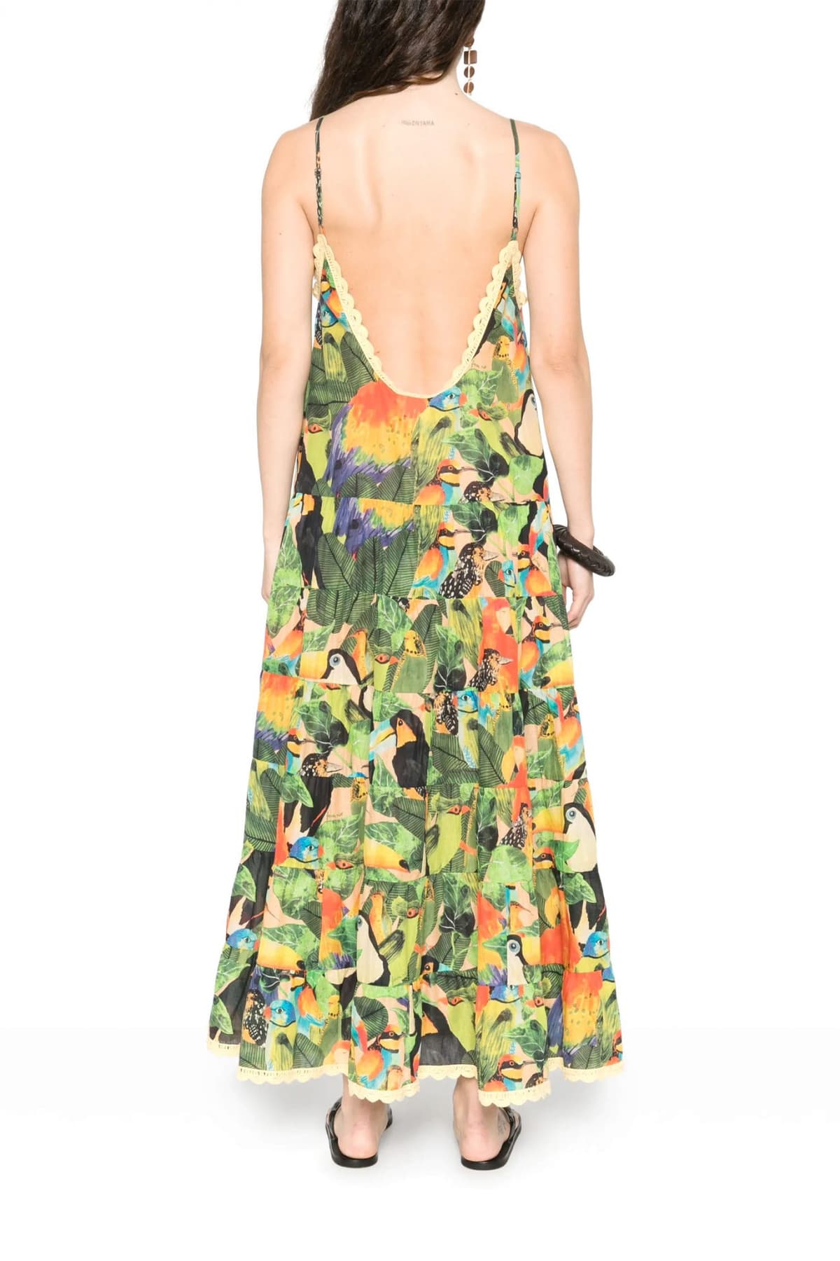 FARM RIO ΦΟΡΕΜΑ MIDI BIRD LEAVES SAND ΑΝΟΙΧΤΗ ΠΛΑΤΗ ΒΟΛΑΝ ΠΟΛΥΧΡΩΜΟ