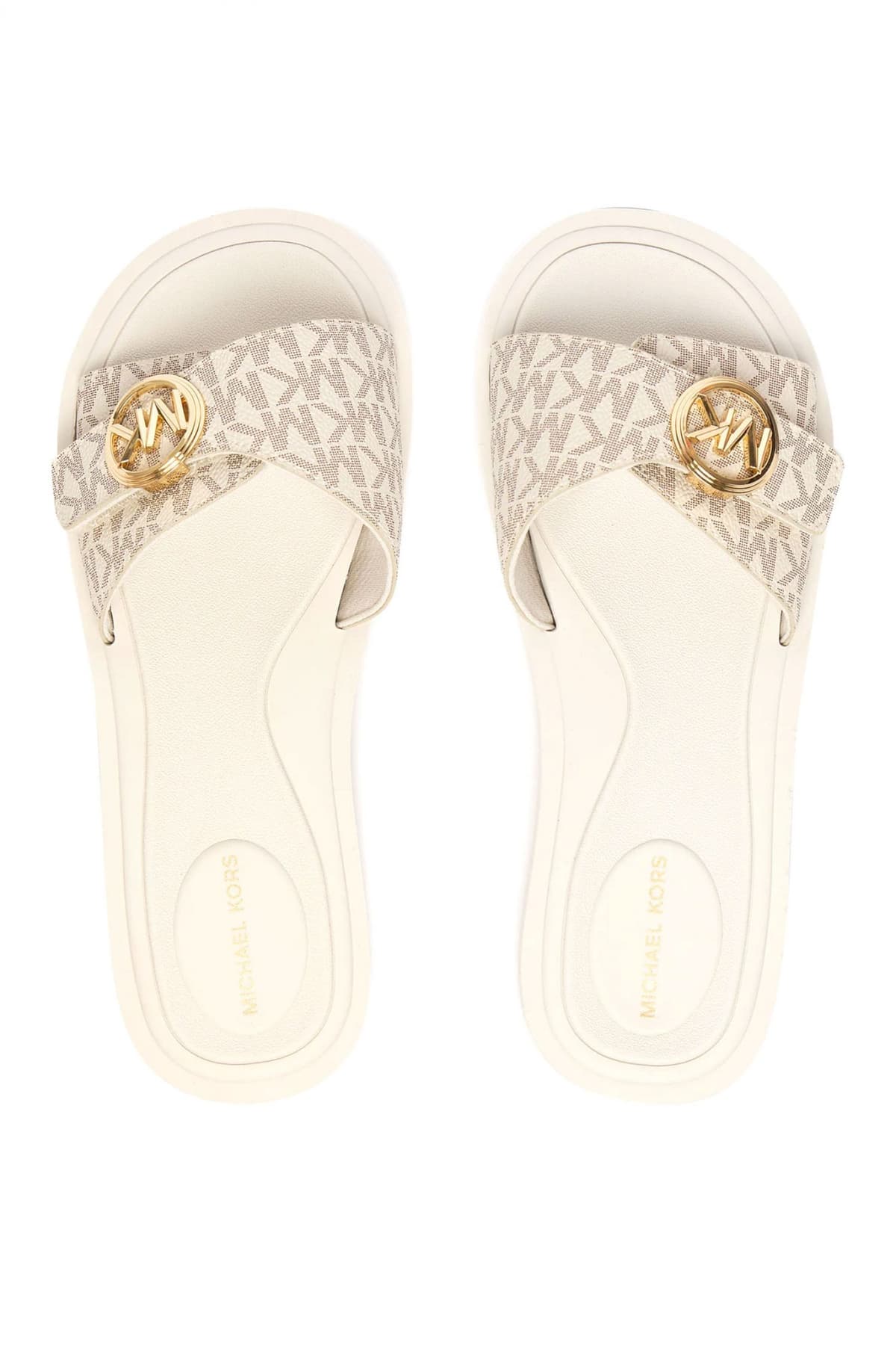 MICHAEL KORS ΠΑΠΟΥΤΣΙΑ ΠΑΝΤΟΦΛΕΣ MK POOL SLIDE METAΛΛΙΚΟ LOGO ΒΑΝΙΛΙΑ/ΜΠΕΖ