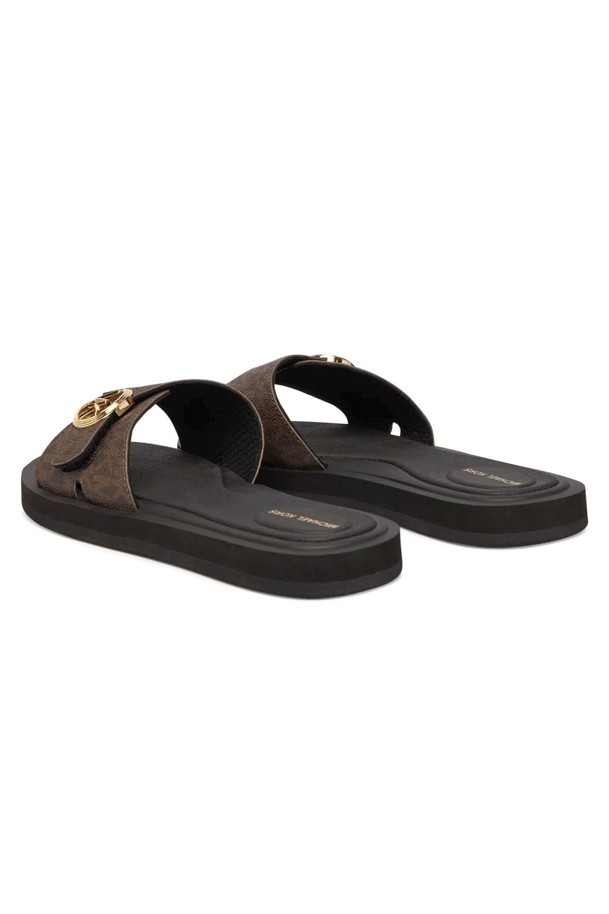 MICHAEL KORS ΠΑΠΟΥΤΣΙΑ ΠΑΝΤΟΦΛΕΣ MK POOL SLIDE METAΛΛΙΚΟ LOGO ΚΑΦΕ