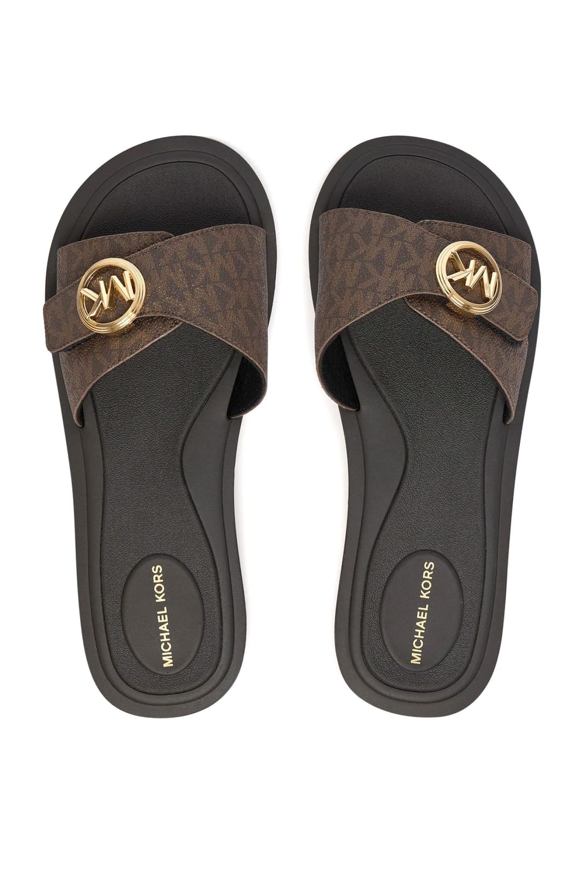 MICHAEL KORS ΠΑΠΟΥΤΣΙΑ ΠΑΝΤΟΦΛΕΣ MK POOL SLIDE METAΛΛΙΚΟ LOGO ΚΑΦΕ