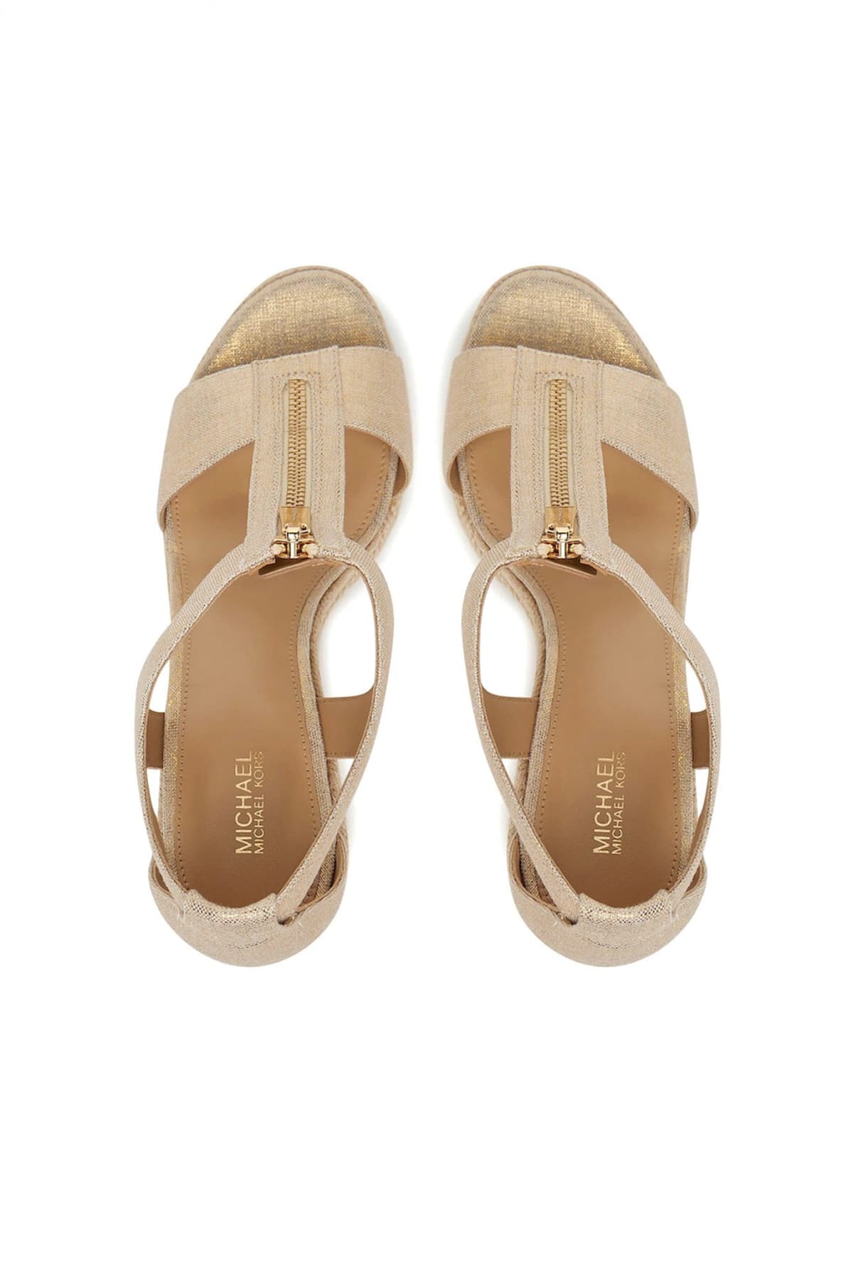 MICHAEL KORS ΠΑΠΟΥΤΣΙΑ ΠΛΑΤΦΟΡΜEΣ BERKLEY MID WEDGE ΦΕΡΜΟΥΑΡ LOGO ΧΡΥΣΟ