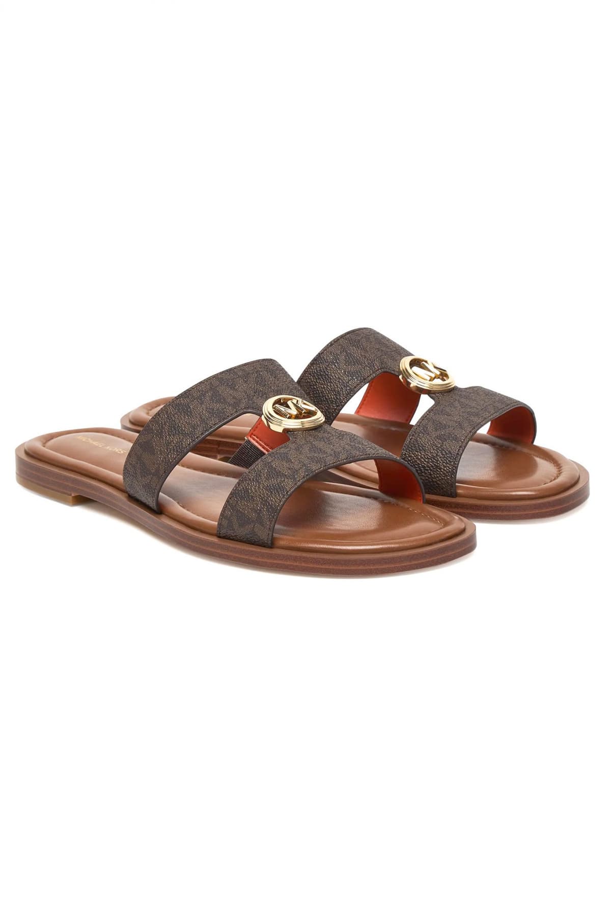 MICHAEL KORS ΠΑΠΟΥΤΣΙΑ ΠΑΝΤΟΦΛΕΣ ΕRIN FLAT SANDAL ΜΕΤΑΛΛΙΚΟ LOGO KAΦΕ/ΤΑΜΠΑ