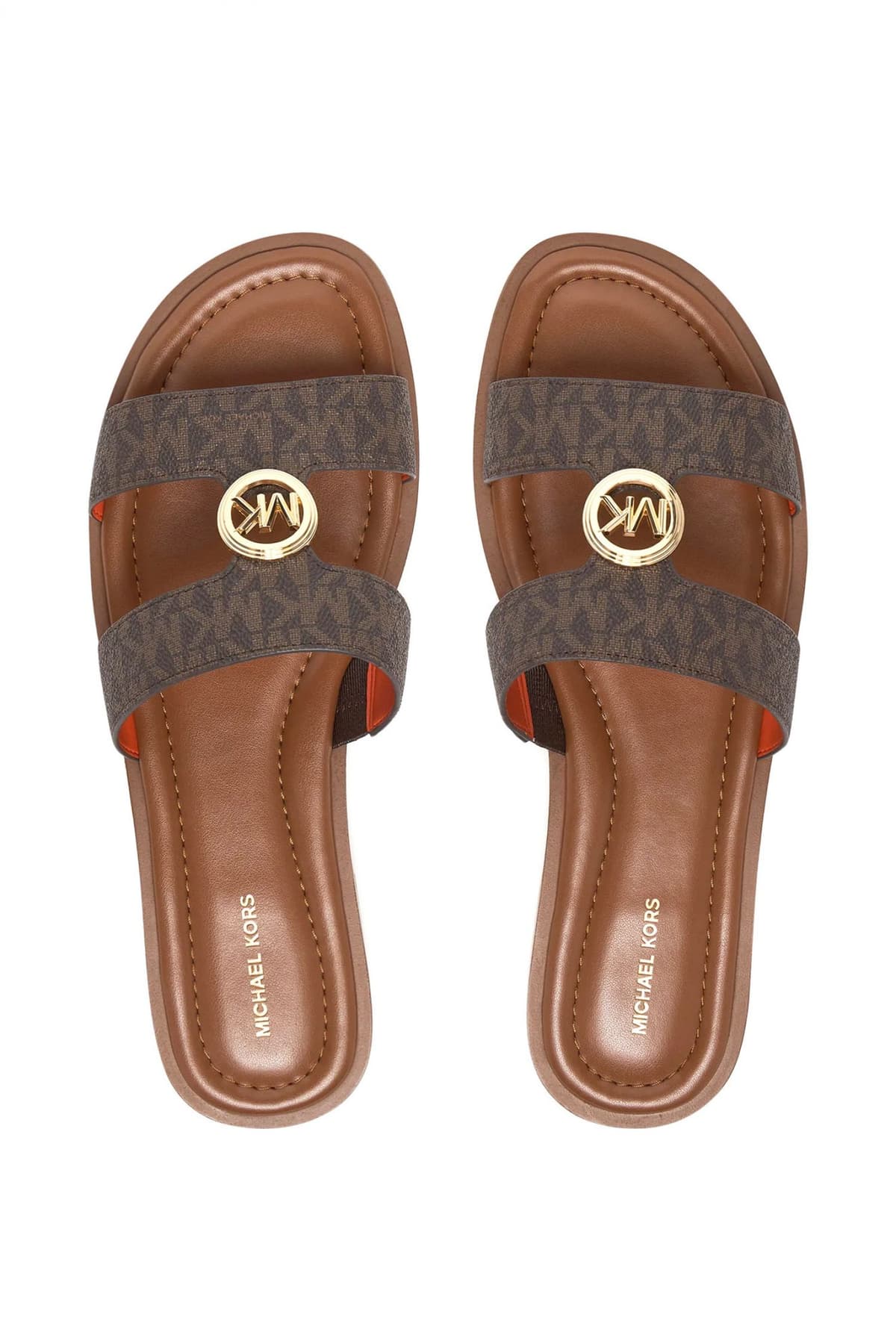 MICHAEL KORS ΠΑΠΟΥΤΣΙΑ ΠΑΝΤΟΦΛΕΣ ΕRIN FLAT SANDAL ΜΕΤΑΛΛΙΚΟ LOGO KAΦΕ/ΤΑΜΠΑ