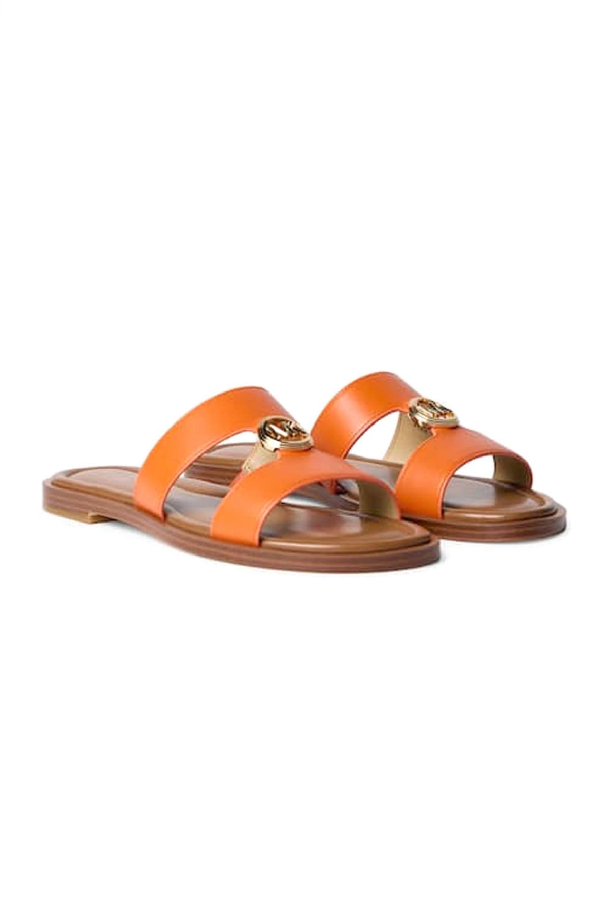 MICHAEL KORS ΠΑΠΟΥΤΣΙΑ ΠΑΝΤΟΦΛΕΣ ΕRIN FLAT SANDAL ΜΕΤΑΛΛΙΚΟ LOGO ΠΟΡΤΟΚΑΛΙ