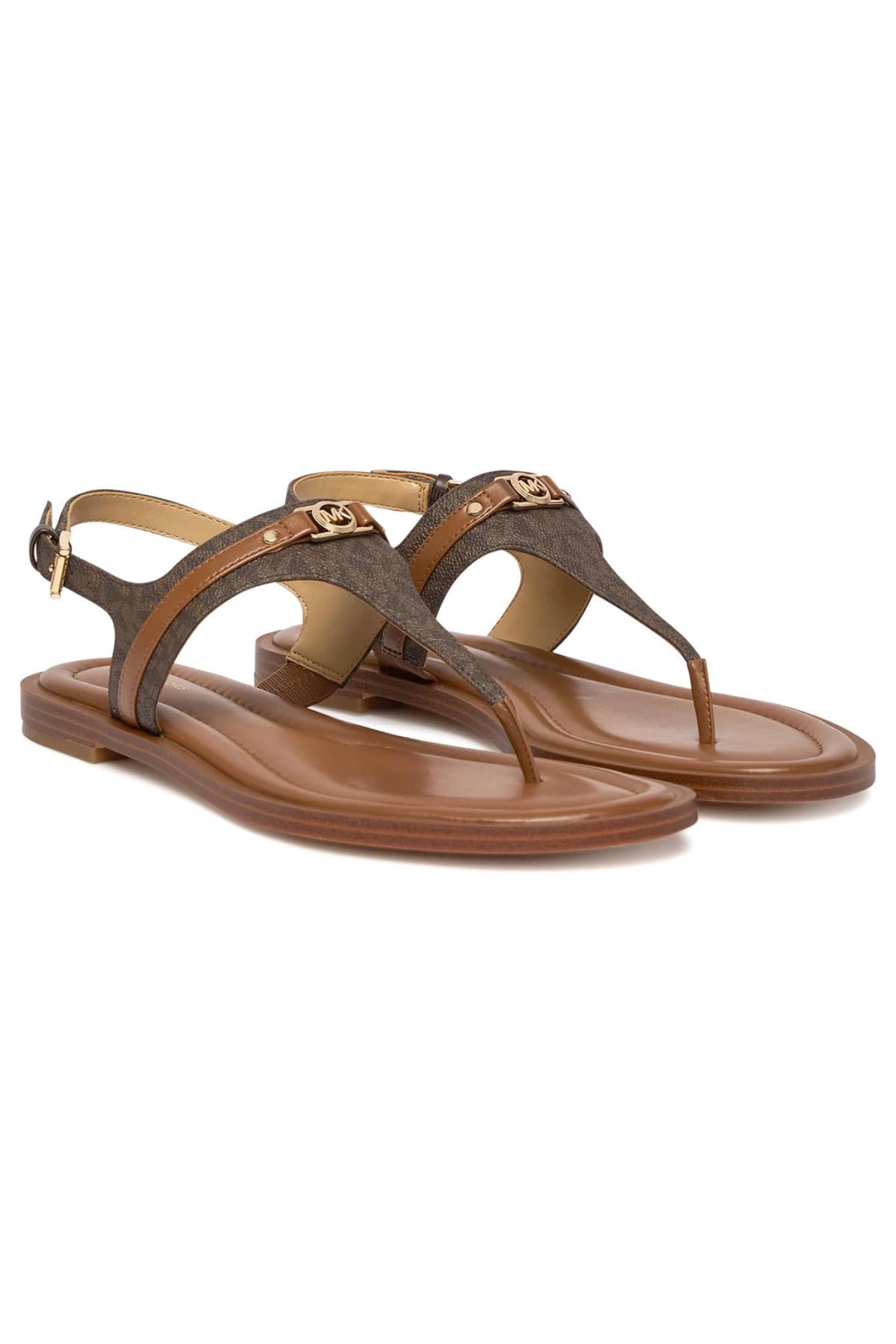 MICHAEL KORS ΠΑΠΟΥΤΣΙΑ ΣΑΝΔΑΛΙΑ MANDY THONG SANDAL ALL OVER LOGO ΚΑΦΕ/ΤΑΜΠΑ