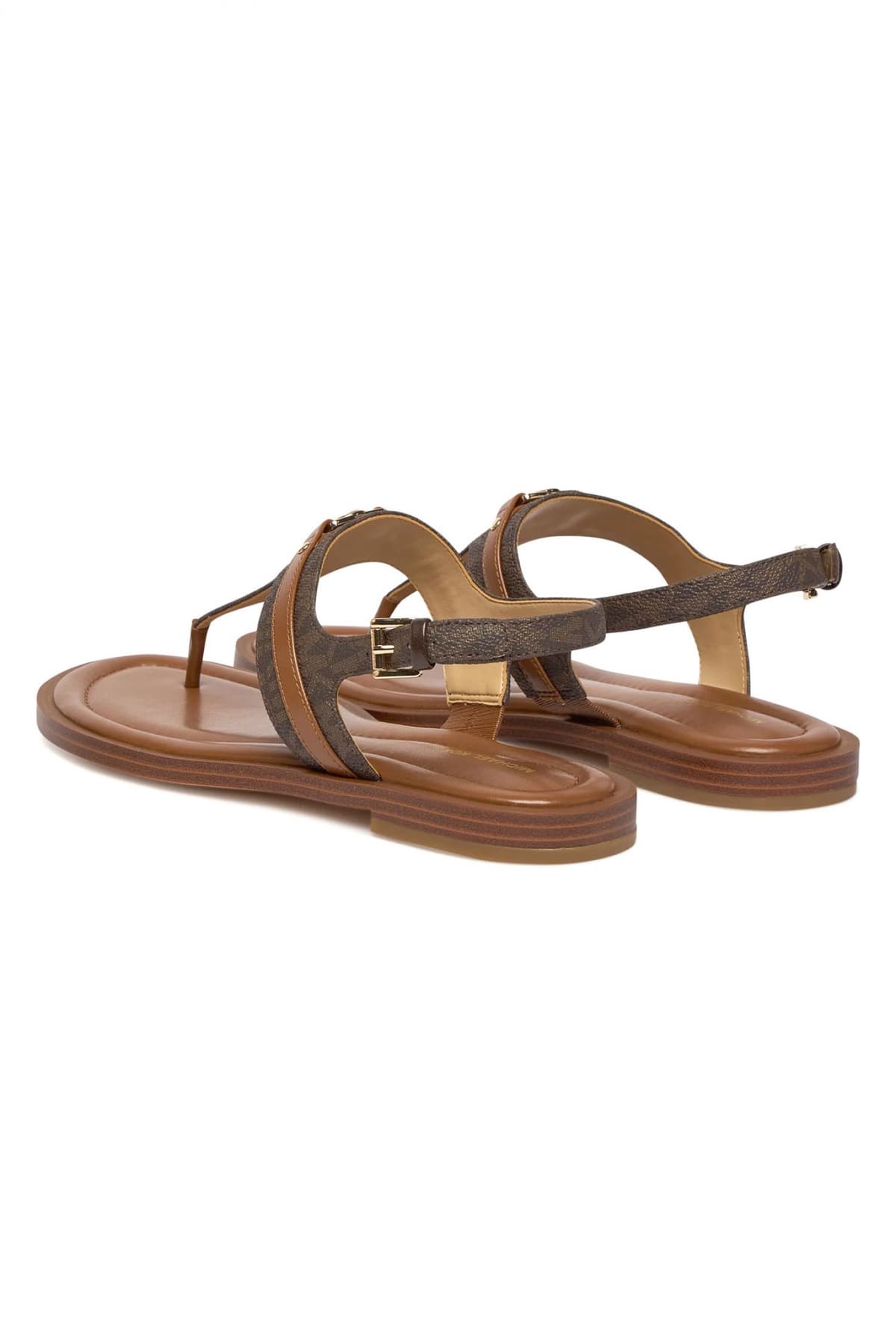MICHAEL KORS ΠΑΠΟΥΤΣΙΑ ΣΑΝΔΑΛΙΑ MANDY THONG SANDAL ALL OVER LOGO ΚΑΦΕ/ΤΑΜΠΑ