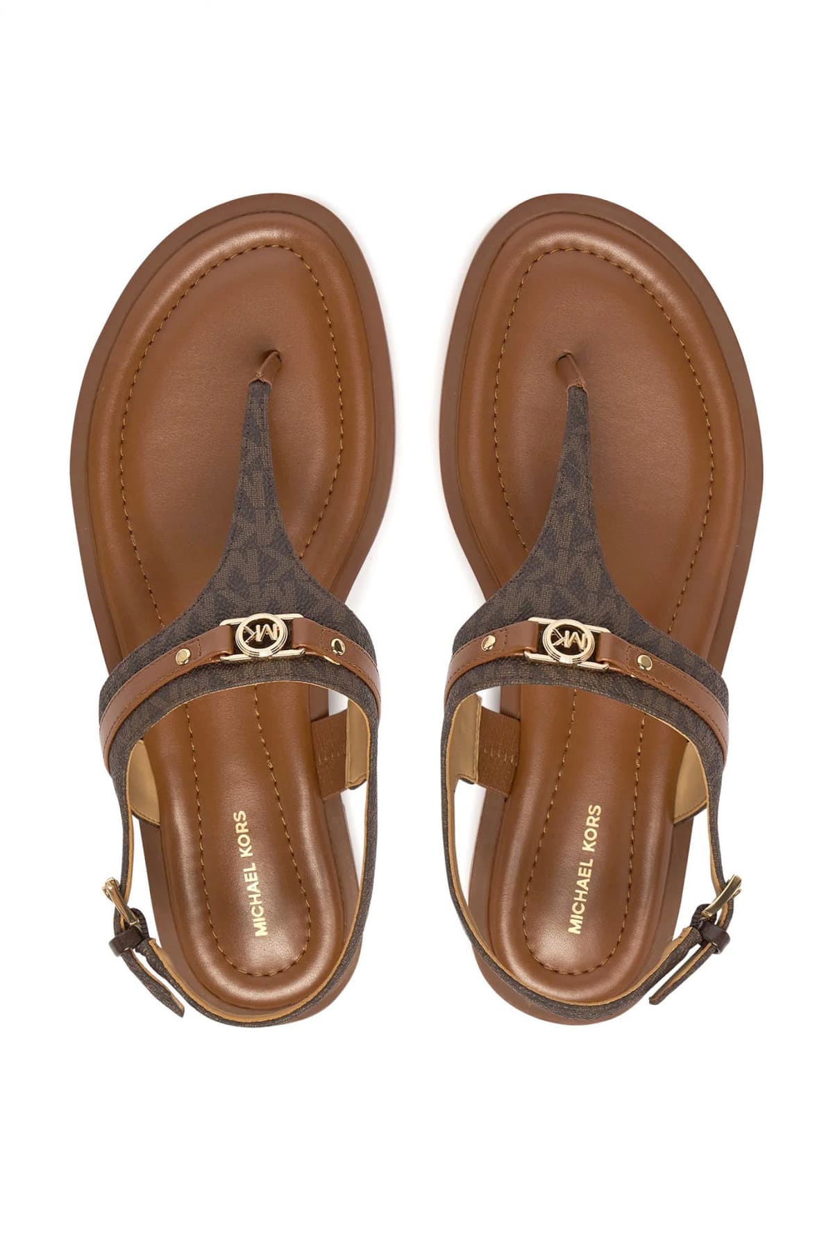 MICHAEL KORS ΠΑΠΟΥΤΣΙΑ ΣΑΝΔΑΛΙΑ MANDY THONG SANDAL ALL OVER LOGO ΚΑΦΕ/ΤΑΜΠΑ