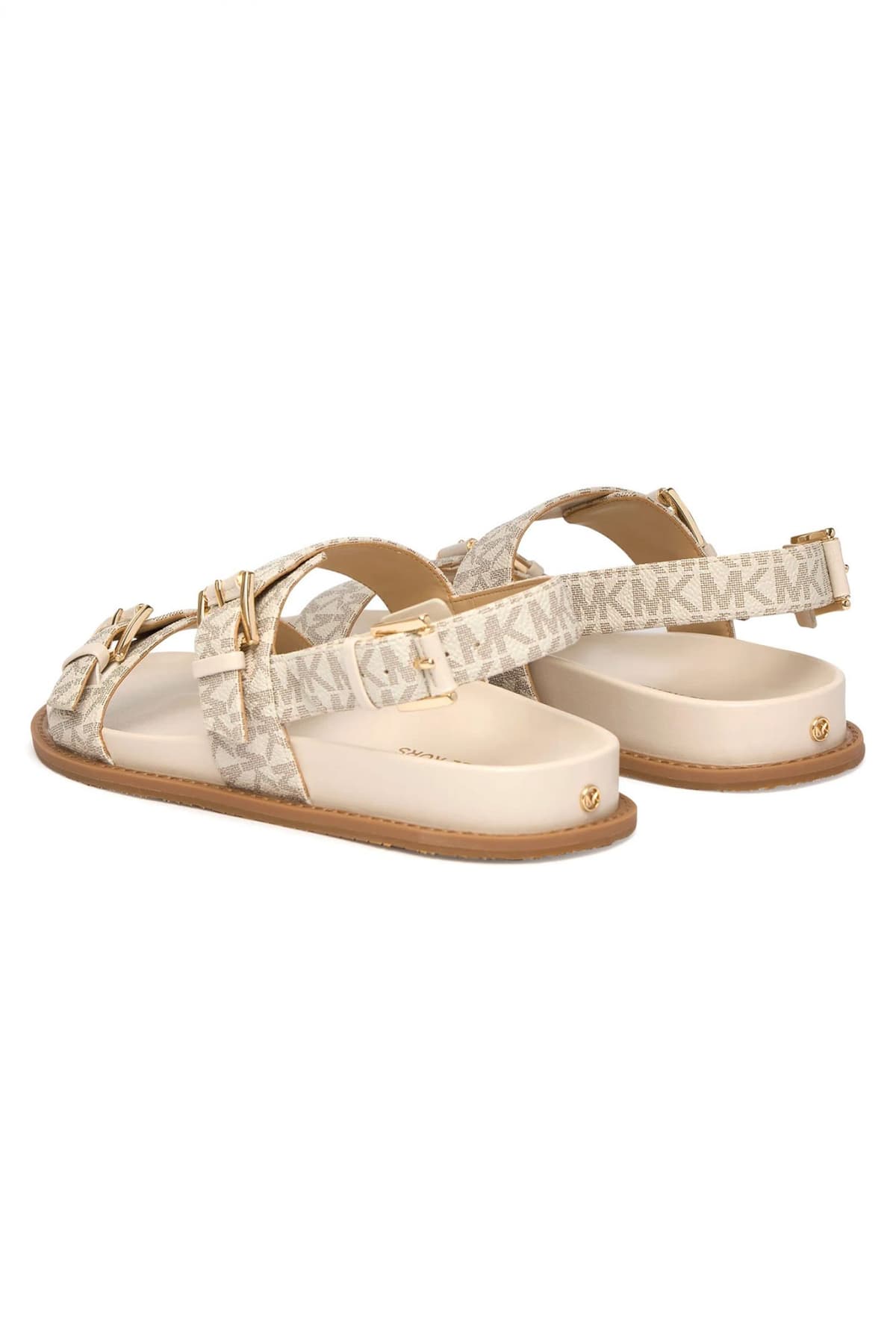 MICHAEL KORS ΠΑΠΟΥΤΣΙΑ ΣΑΝΔΑΛΙΑ NIA FLAT SANDAL ALL OVER LOGO ΜΠΕΖ/ΤΑΜΠΑ