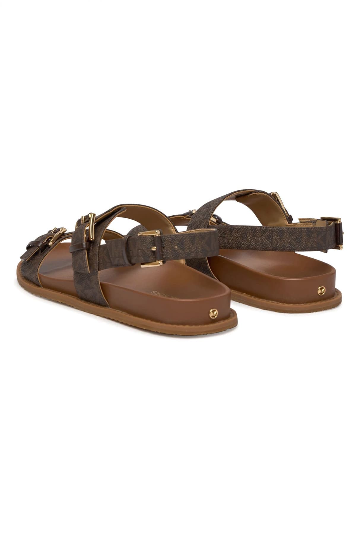 MICHAEL KORS ΠΑΠΟΥΤΣΙΑ ΣΑΝΔΑΛΙΑ NIA FLAT SANDAL ALL OVER LOGO ΚΑΦΕ/ΤΑΜΠΑ