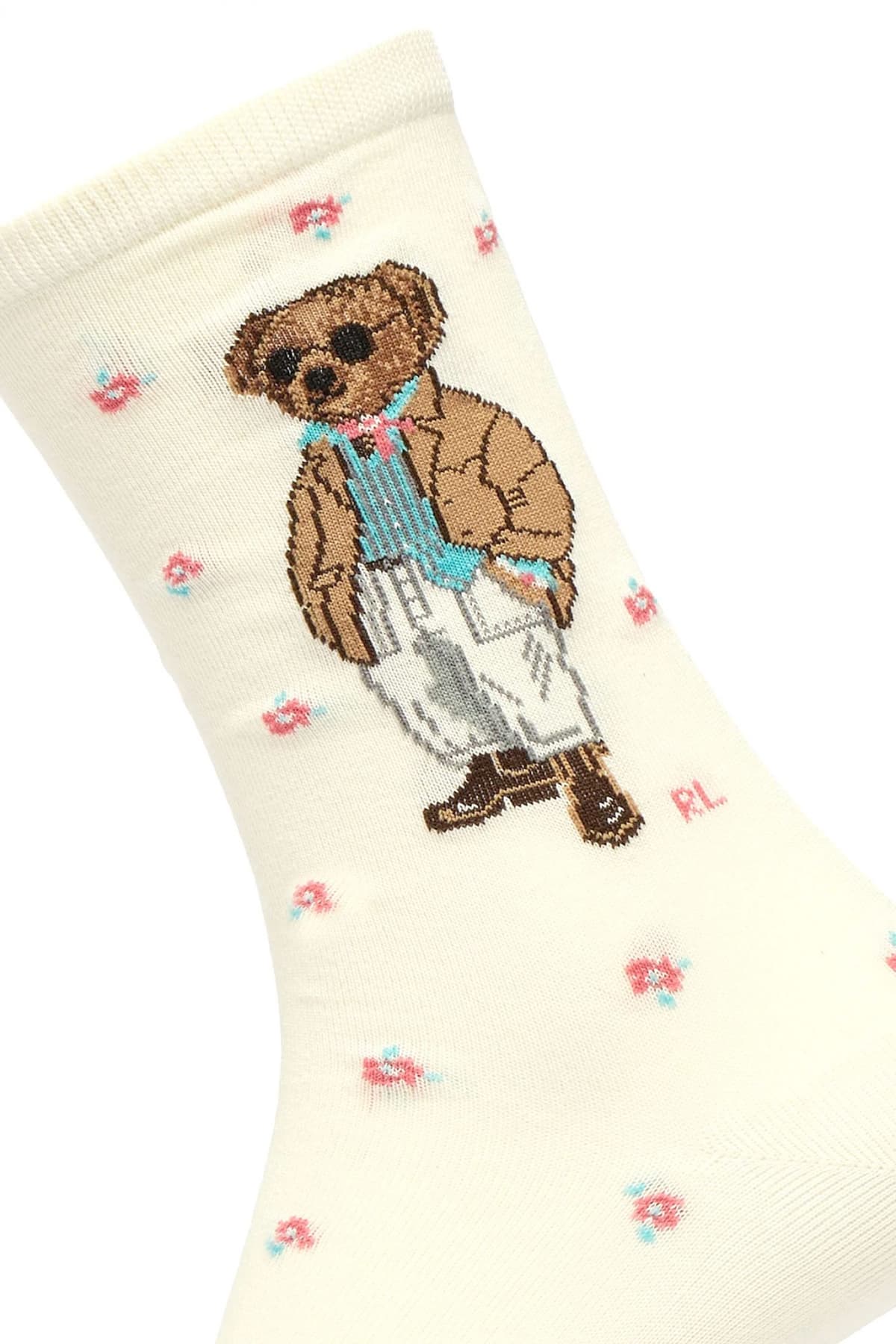 RALPH LAUREN ΚΑΛΤΣΕΣ PRE SPRING BEAR LOGO ΕΚΡΟΥ