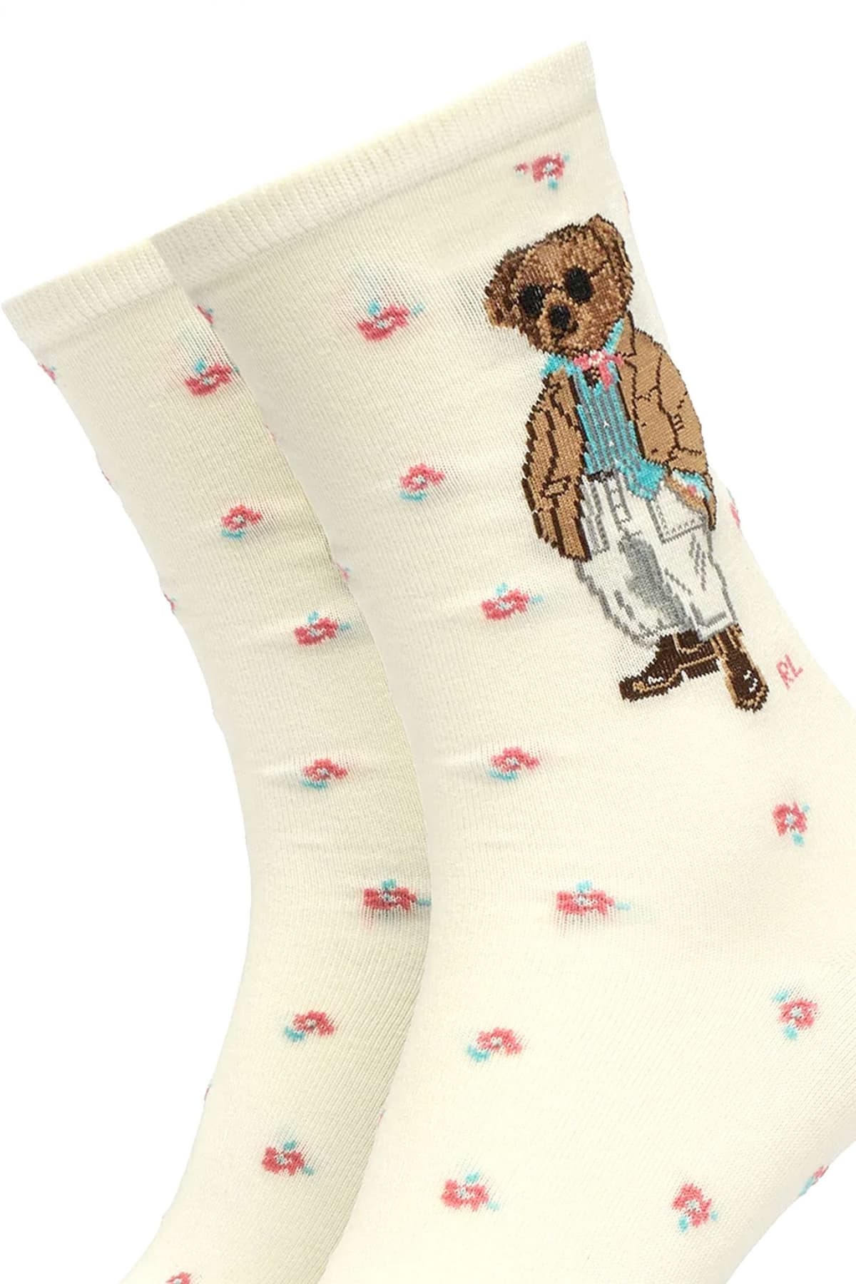 RALPH LAUREN ΚΑΛΤΣΕΣ PRE SPRING BEAR LOGO ΕΚΡΟΥ