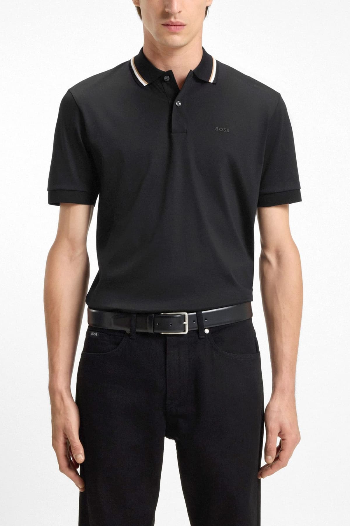 BOSS POLO SLIM FIT PENROSE 38 ΜΑΥΡΟ