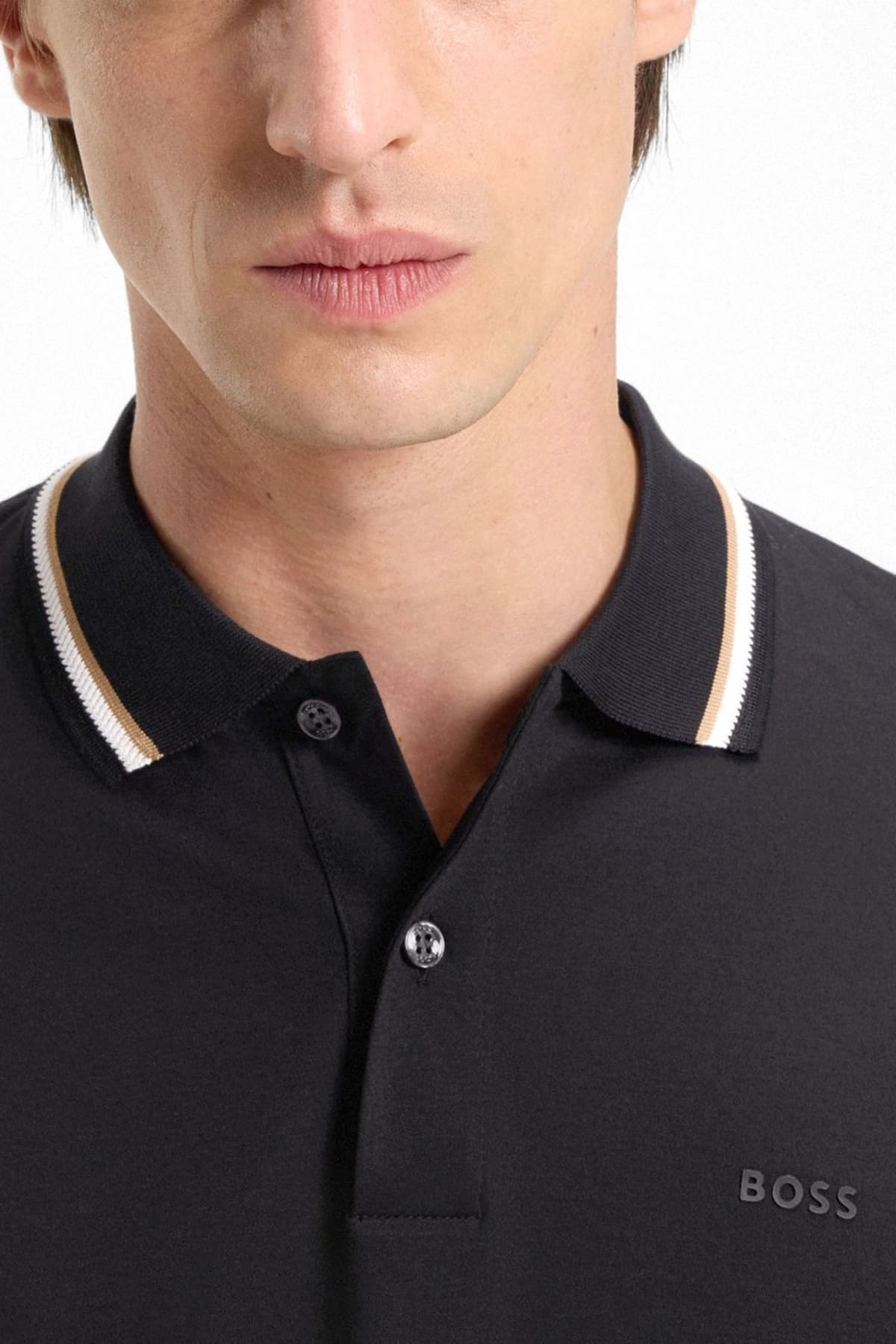 BOSS POLO SLIM FIT PENROSE 38 ΜΑΥΡΟ