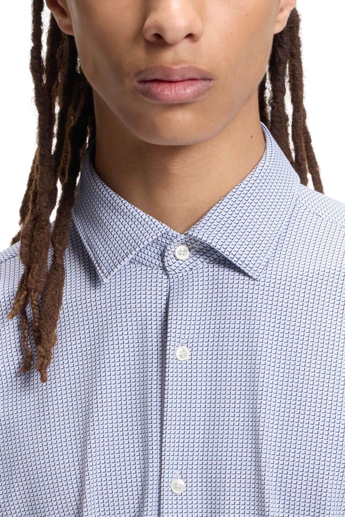 HUGO PERFORMANCE ΠΟΥΚΑΜΙΣΟ ΜΙΚΡΟΣΧΕΔΙΟ SLIM FIT KENNO ΣΙΕΛ-ΛΕΥΚΟ