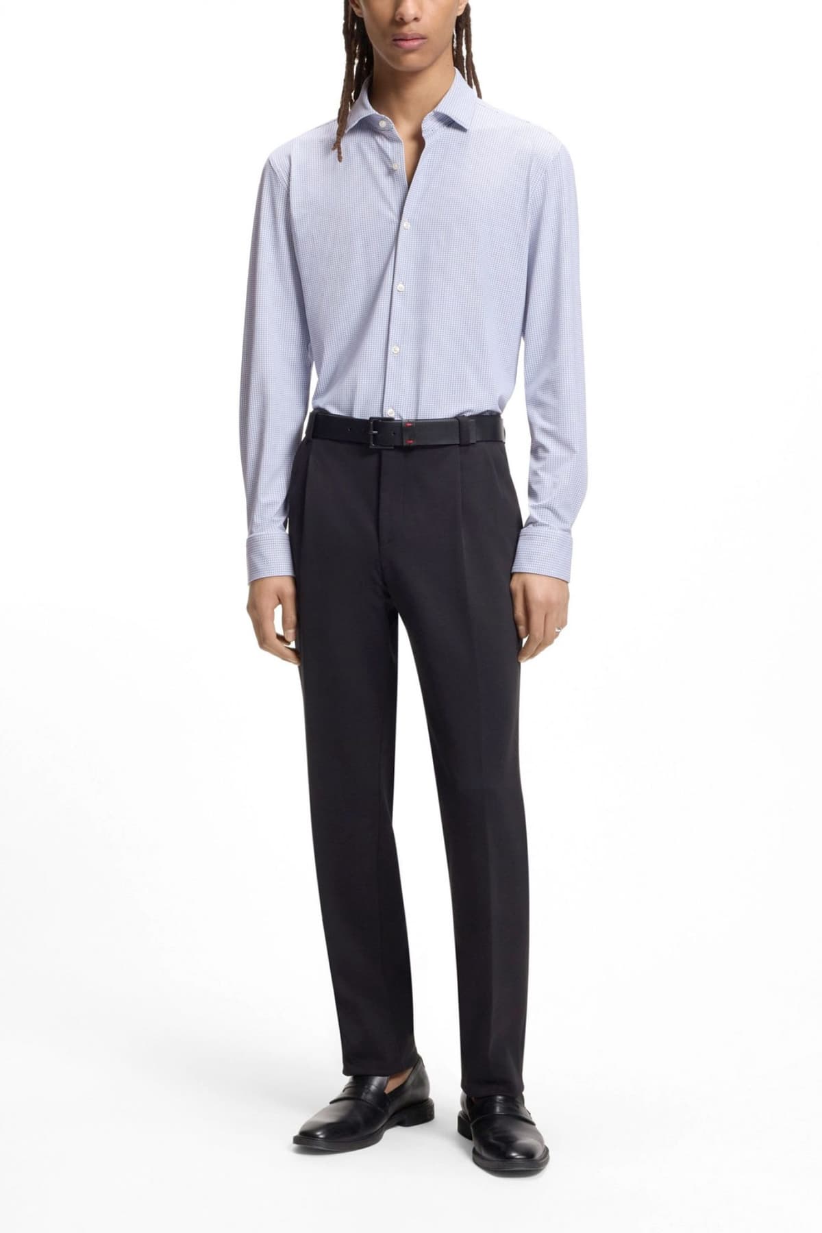 HUGO PERFORMANCE ΠΟΥΚΑΜΙΣΟ ΜΙΚΡΟΣΧΕΔΙΟ SLIM FIT KENNO ΣΙΕΛ-ΛΕΥΚΟ