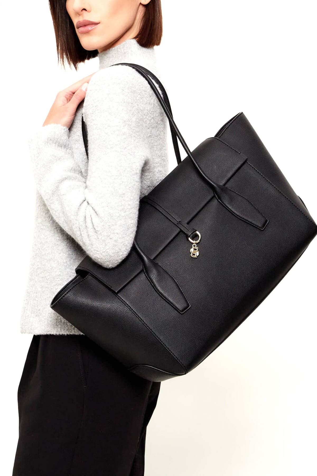 BOSS ΤΣΑΝΤΑ ΩΜΟΥ NERISSA TOTE LOGO ΜΕΤΑΛΛΙΚΟ ΜΑΥΡΟ