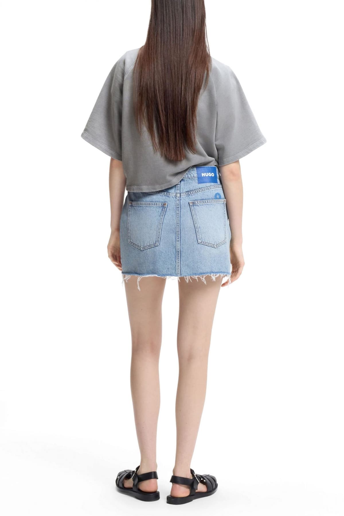 HUGO BLUE T-SHIRT CROPPED DORLINA_B_1 LOGO ΓΚΡΙ