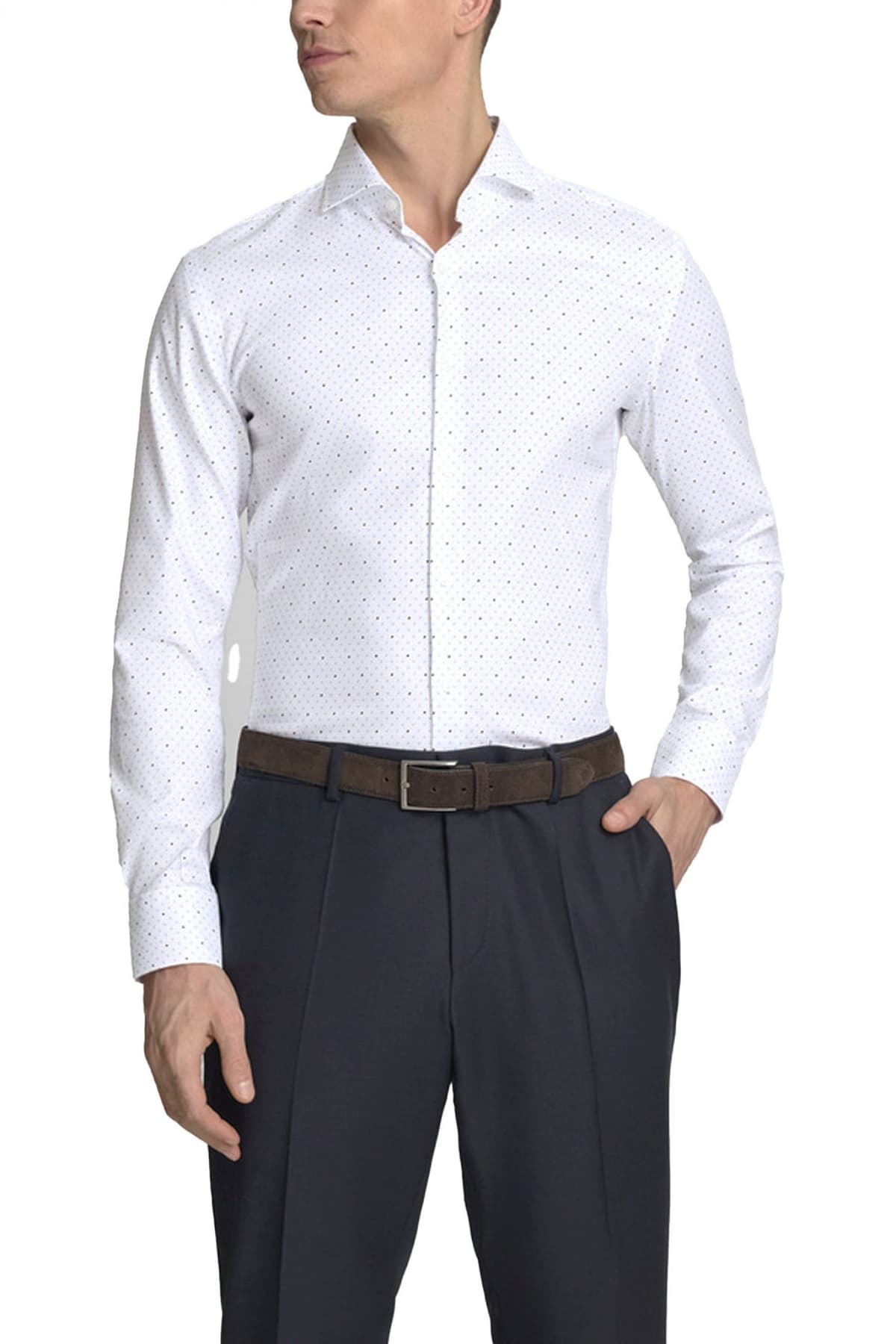 BOSS ΠΟΥΚΑΜΙΣΟ ΠΟΥΑ SLIM FIT STRETCH H-HANK-SP-C1-261 ΛΕΥΚΟ-ΜΠΛΕ
