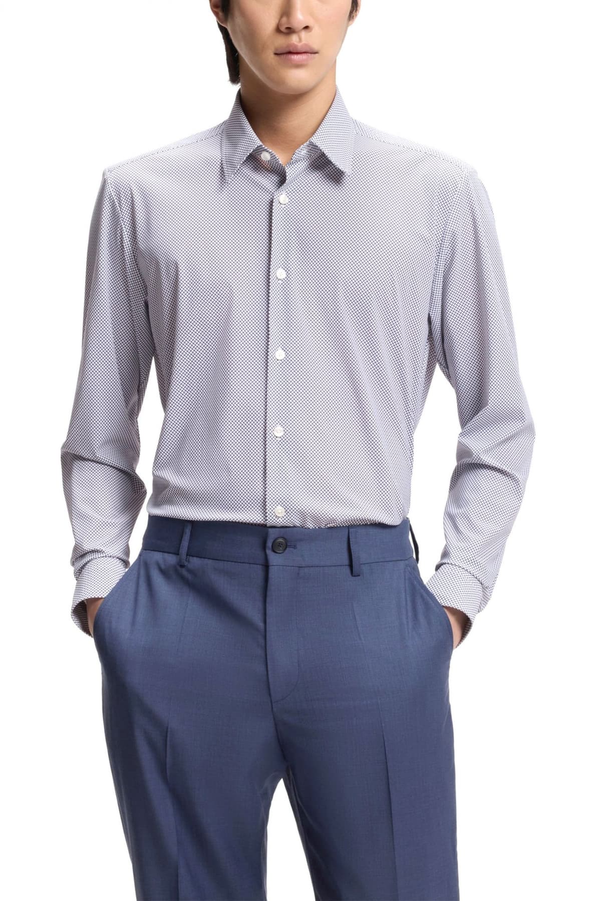 BOSS PERFORMANCE ΠΟΥΚΑΜΙΣΟ ΜΙΚΡΟΣΧΕΔΙΟ REGULAR FIT P-LIAM-K-F-261 ΜΠΛΕ-ΛΕΥΚΟ