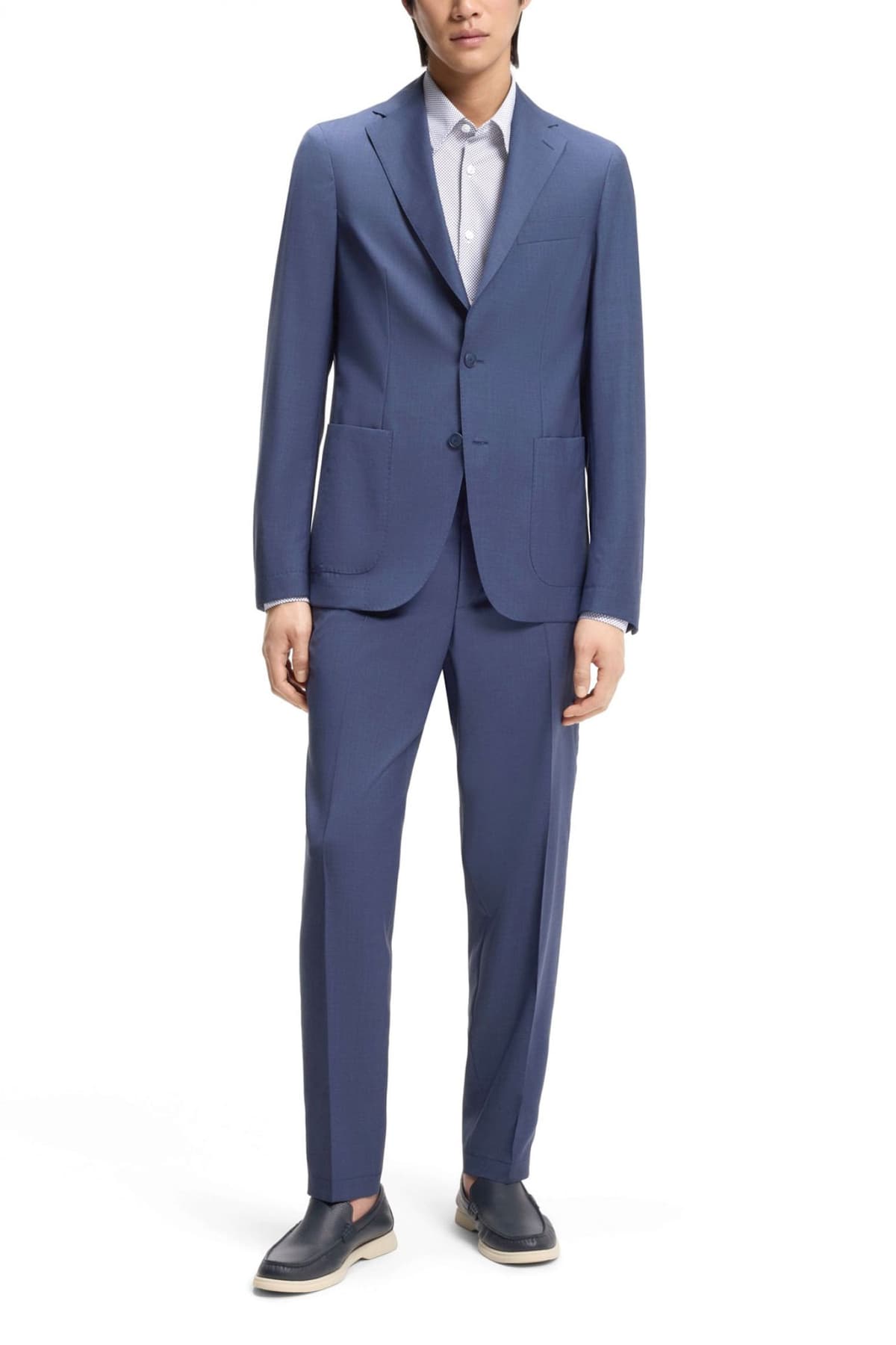 BOSS PERFORMANCE ΠΟΥΚΑΜΙΣΟ ΜΙΚΡΟΣΧΕΔΙΟ REGULAR FIT P-LIAM-K-F-261 ΜΠΛΕ-ΛΕΥΚΟ