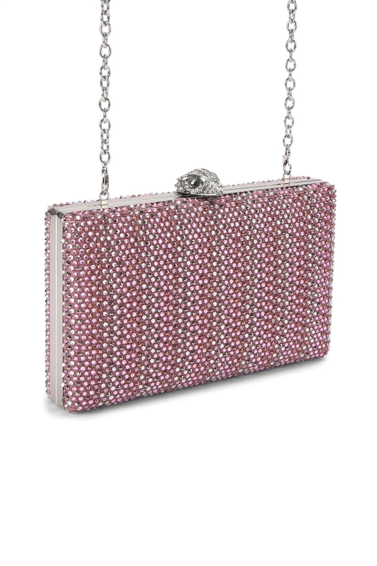 KURT GEIGER TΣΑΝΤΑ CROSSBODY/ΩΜΟΥ CRYSTAL KENSINGTON CLUTCH ΣΤΡΑΣ ΑΛΥΣΙΔΑ LOGO ΡΟΖ
