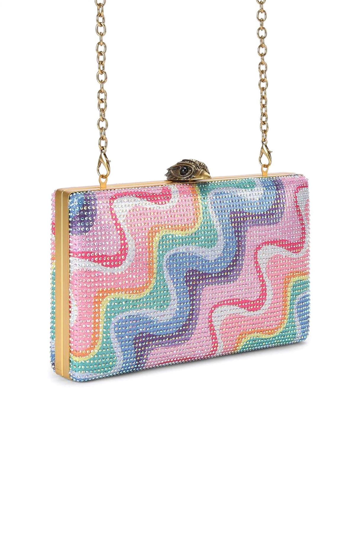 KURT GEIGER TΣΑΝΤΑ CROSSBODY/ΩΜΟΥ CRYSTAL KENSINGTON CLUTCH ΣΤΡΑΣ ΑΛΥΣΙΔΑ LOGO ΠΟΛΥΧΡΩΜΟ