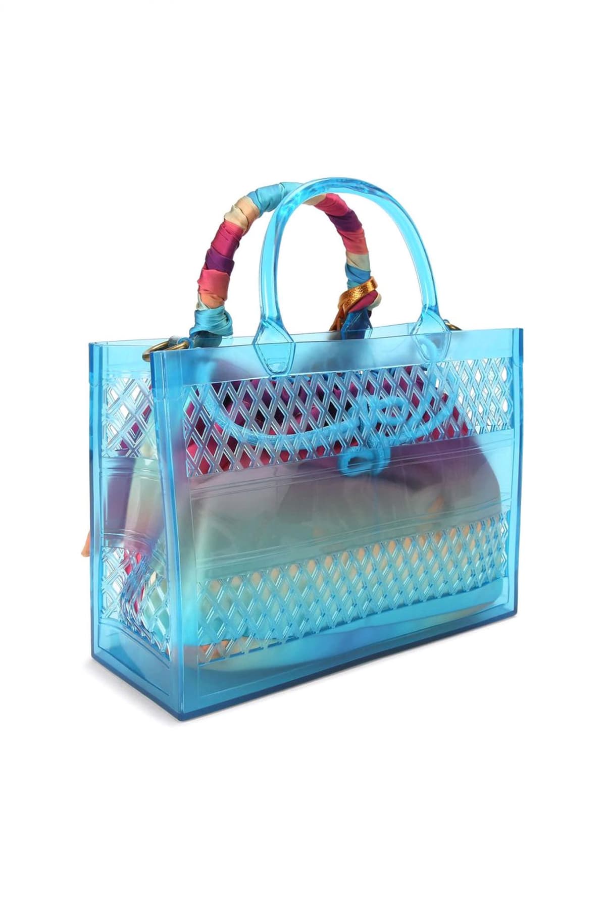 KURT GEIGER ΤΣΑΝΤΑ ΩΜΟΥ/CROSSBODY JELLY SM TOTE BAG ΔΙΑΦΑΝΗ ΕΠΙΠΡΟΣΘΕΤΟ ΠΟΥΓΚΙ LOGO MΠΛΕ/ΠΟΛΥΧΡΩΜΟ